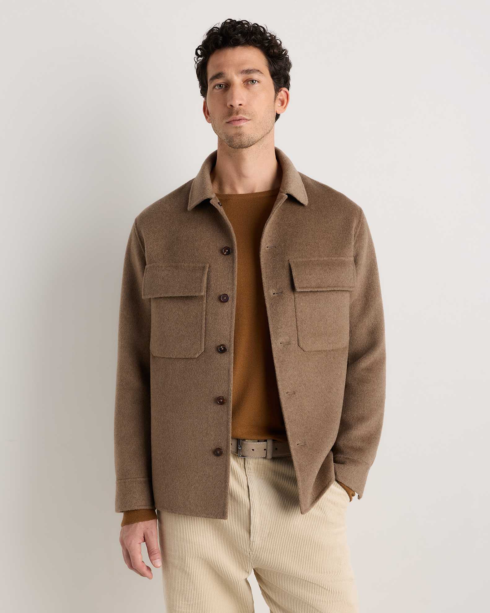 Men's 100% Mongolian Cashmere Double-Faced Shirt Jacket in Heather Taupe