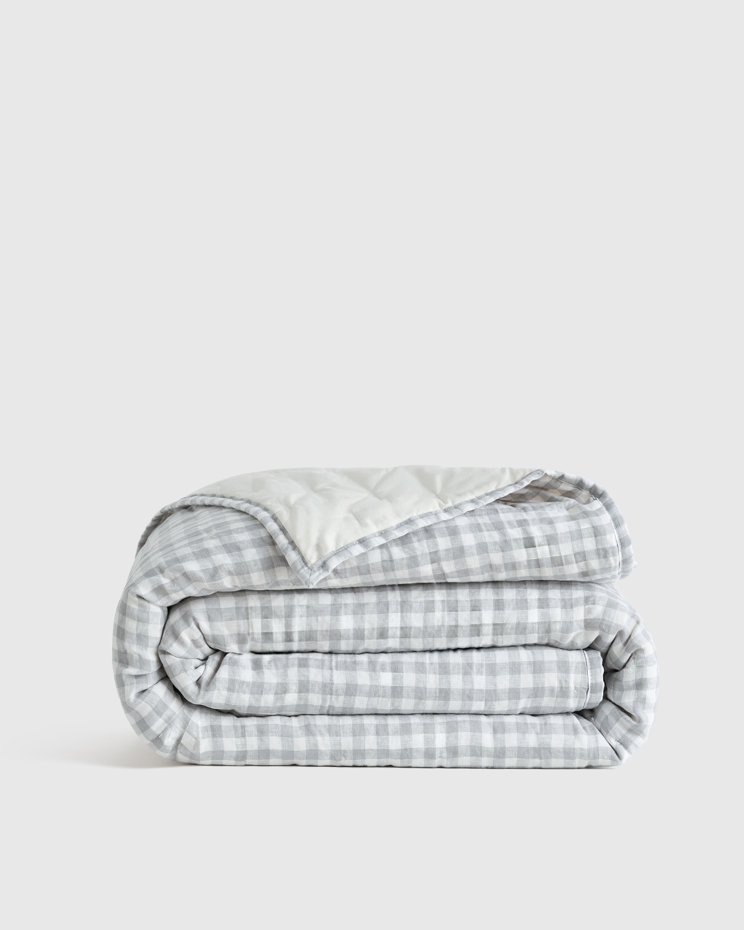 Light Blue Gingham European Linen Patterned Quilt