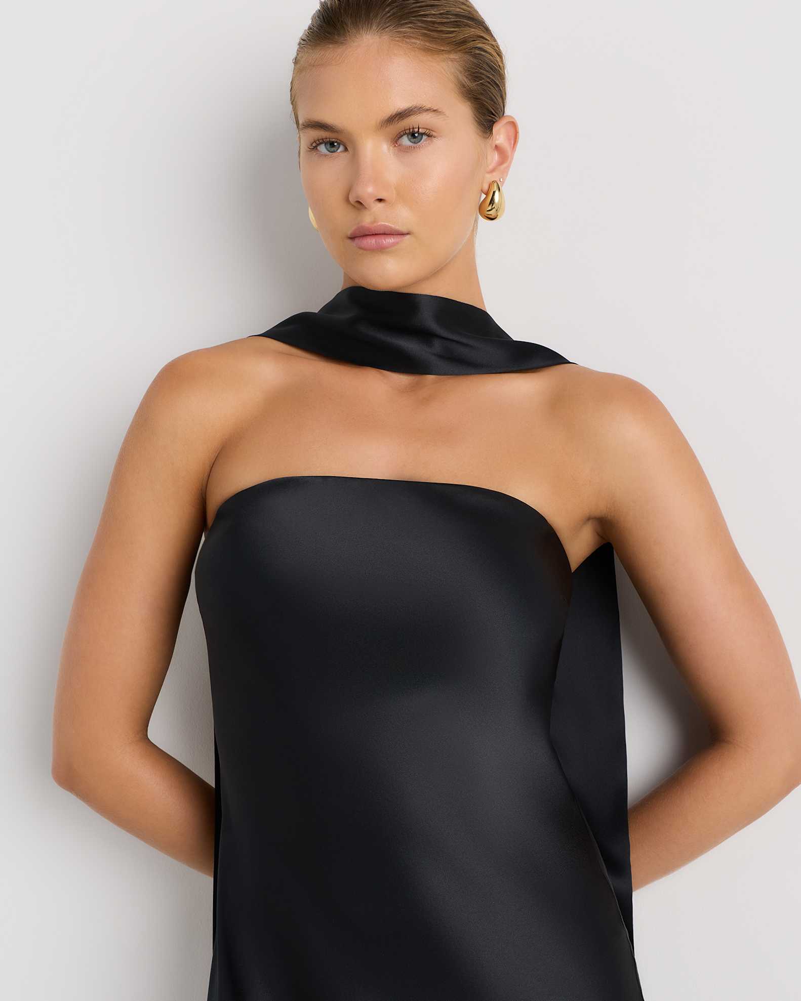 100% Washable Silk Strapless Scarf Maxi Dress in Black 100% Washable Silk Strapless Scarf Maxi Dress in Black