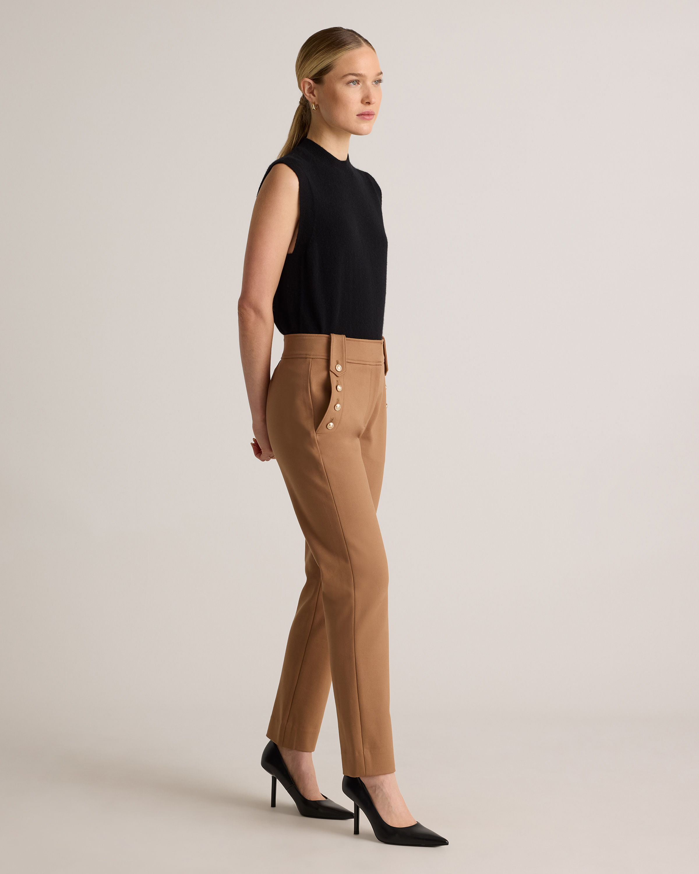 【ミルク】1tuck straight pants lapiis Ultra-Stretch Ponte Straight Leg Mariner Pants