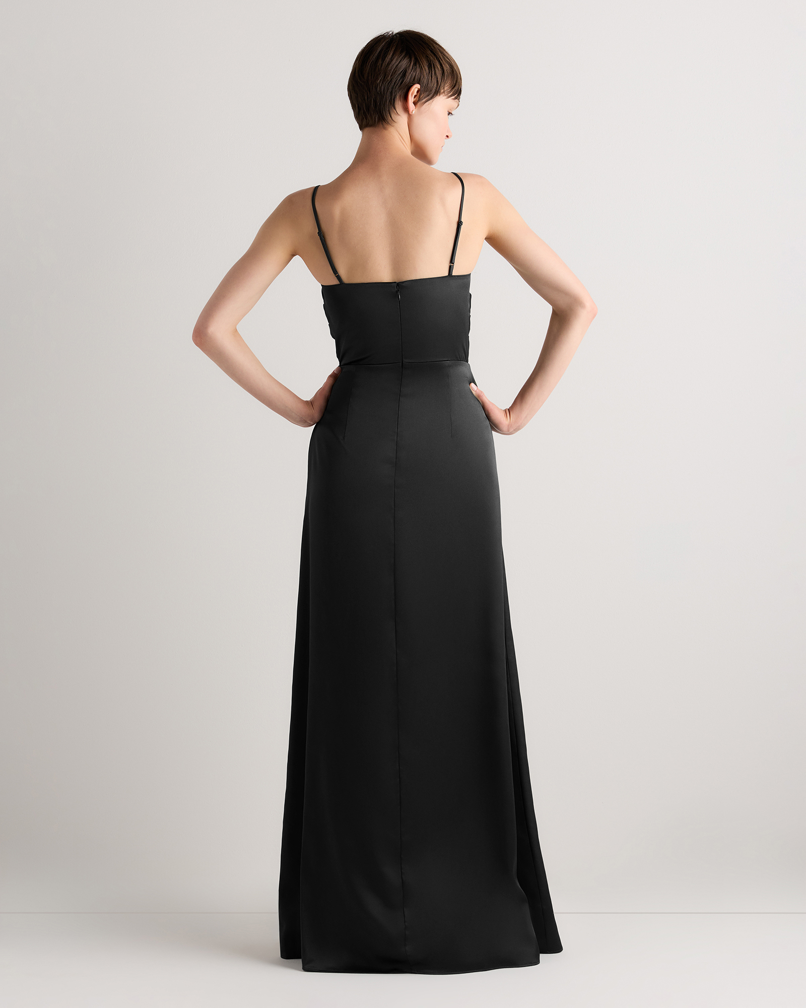 black stretch satin dress Women's Juliette Stretch Satin Dress in Black, Size 10, Recycled Polyester by Quince