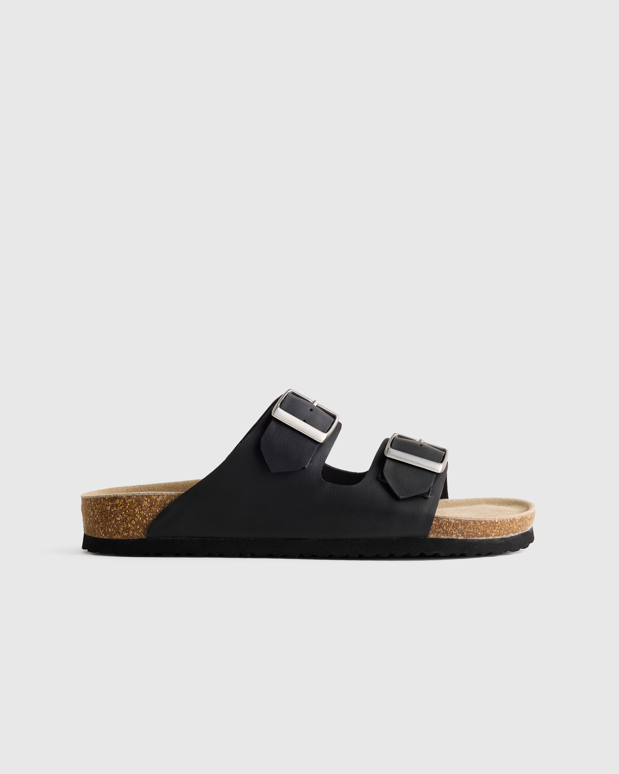 Black Nappa Leather Double Buckle Slide