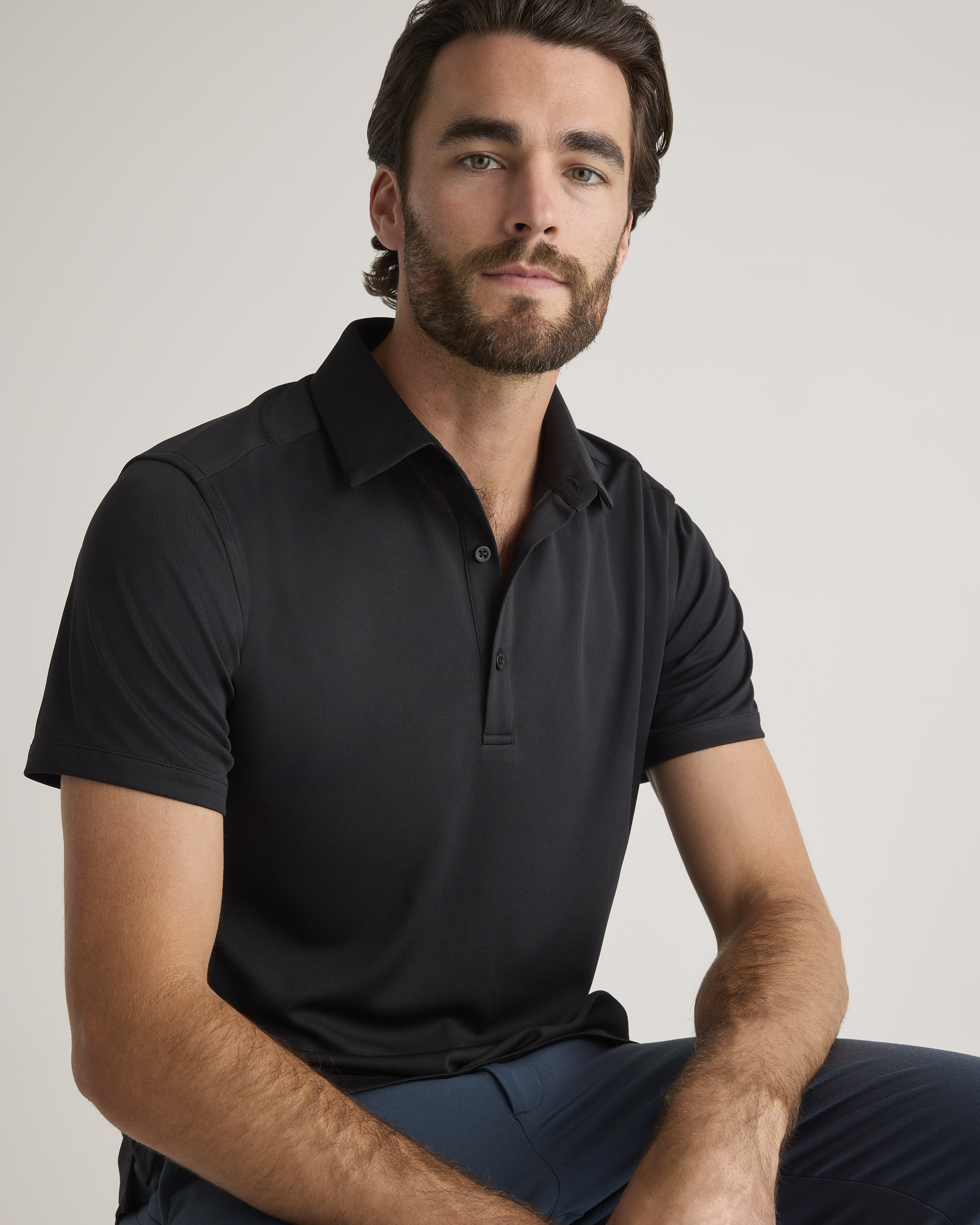 ★ ★ South Blue Black Relaxed Fit Pique Polo Sho Express Mens Short Sleeve Solid Logo Modern Fit Pique Polo