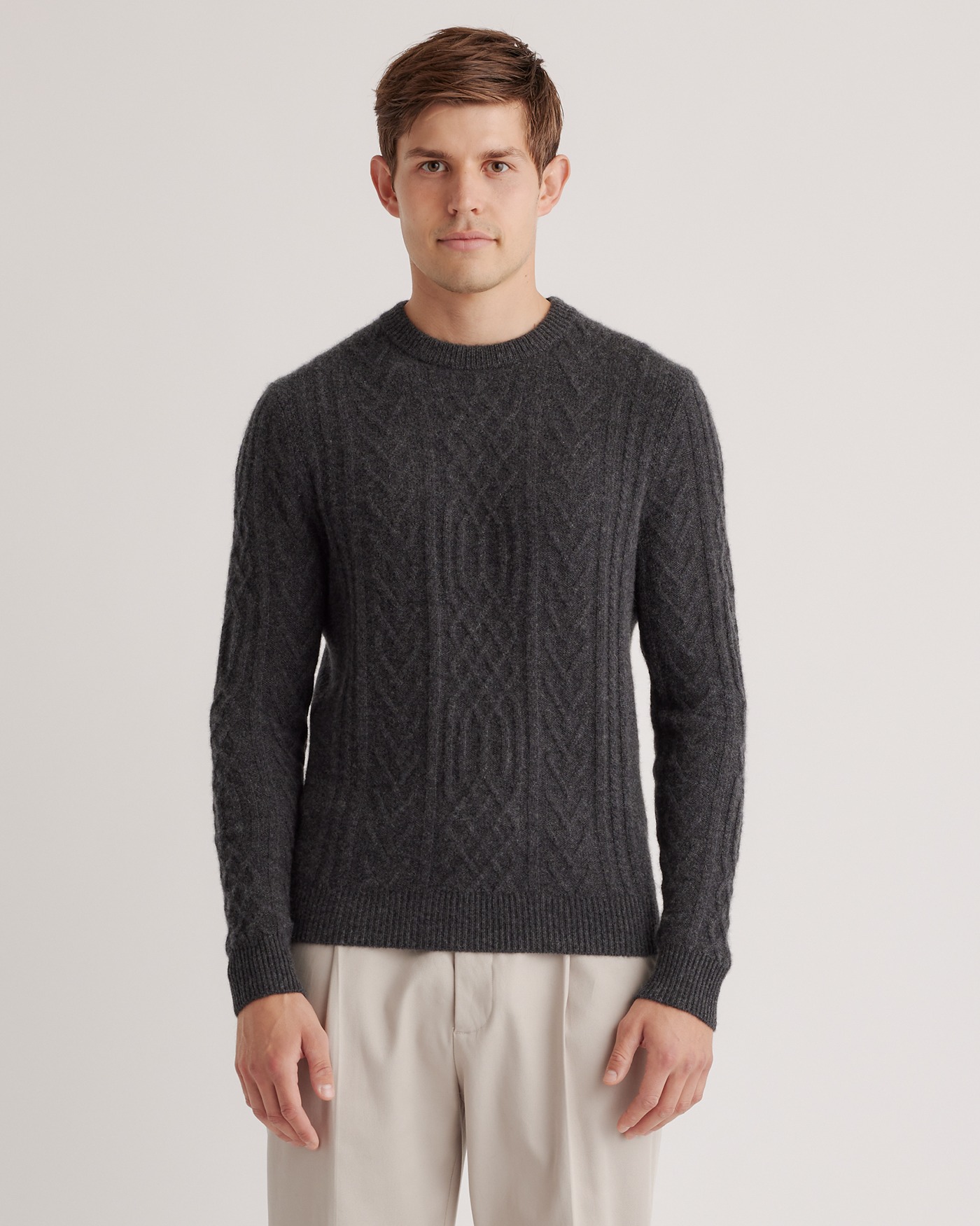 Quince Men's Mongolian Cashmere Cable Crewneck Sweater In Charcoal
