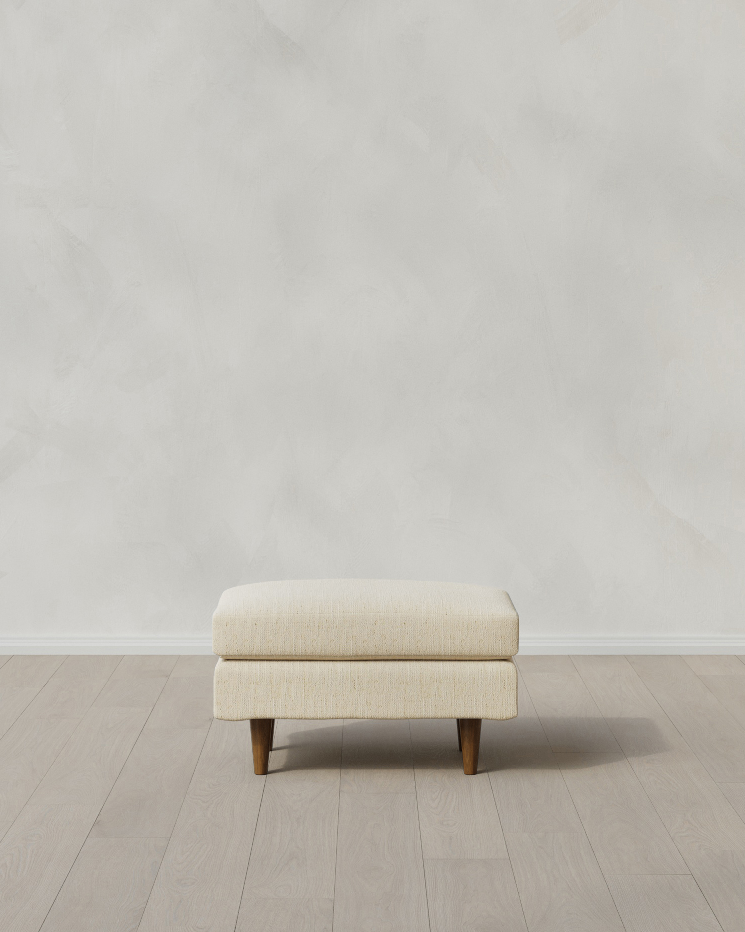 Eggshell Atlas Midcentury Ottoman in Performance Chenille Linen Blend