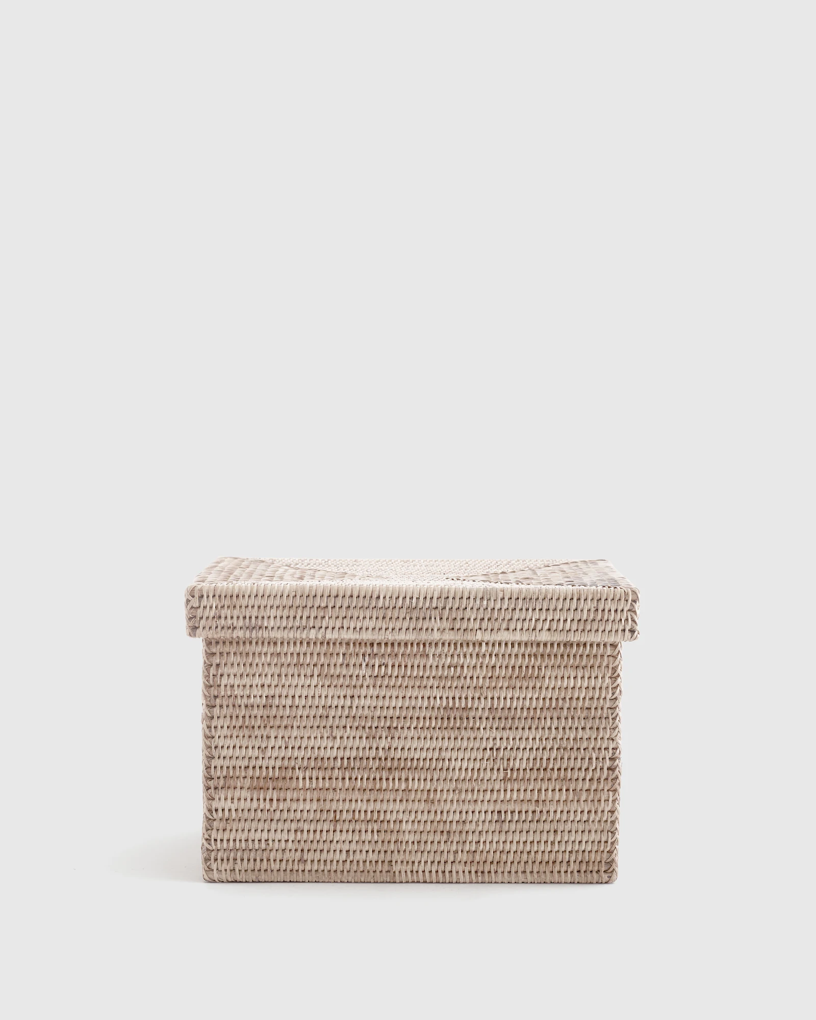 Handwoven Rattan Storage Box with Lid - White Wash