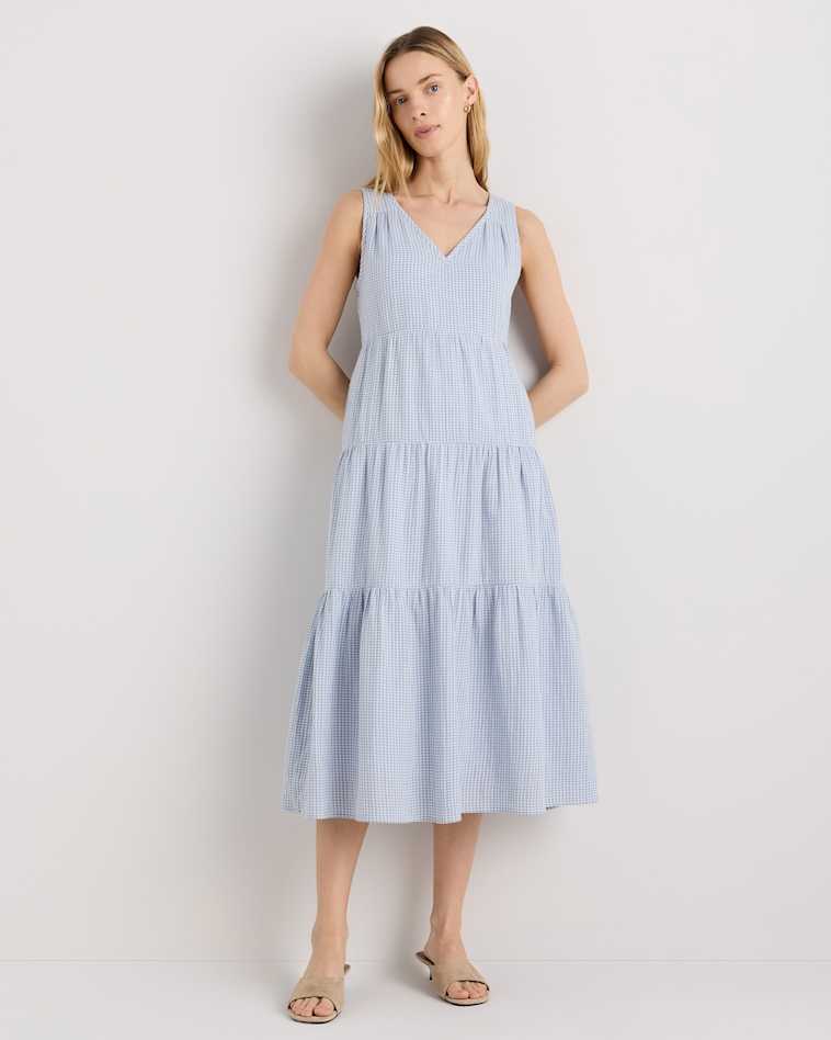 calvin klein smocked sleeveless tiered cotton gauze maxi dress Calvin Klein Womens Smocked Tiered Cotton Gauze Maxi Dress 14 Black - NWT $129
