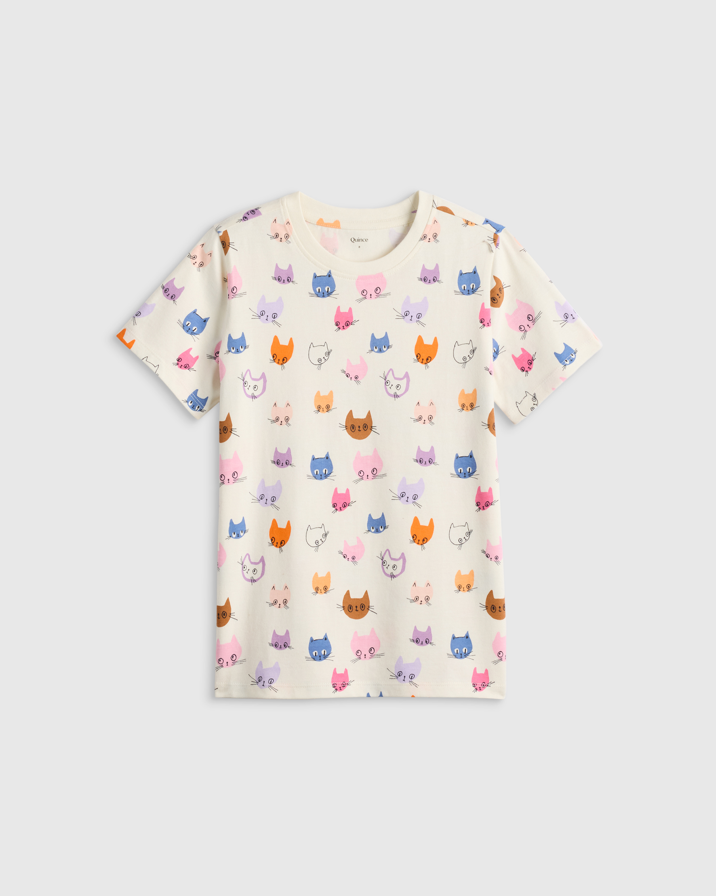 Colorful Cat Faces 100% Organic Cotton Jersey Short Sleeve Tee 