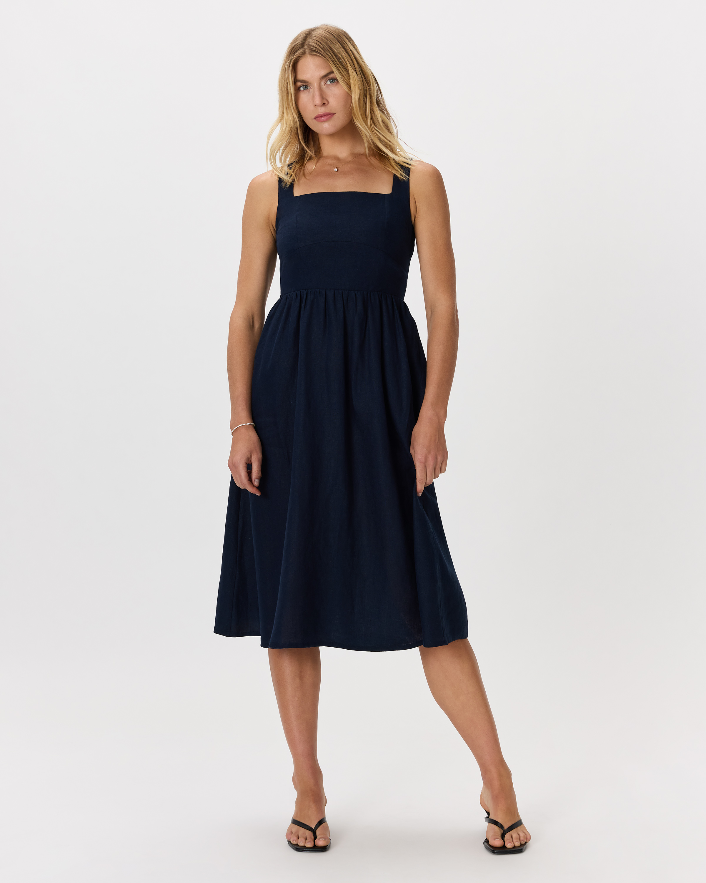100% European Linen Fit & Flare Midi Dress