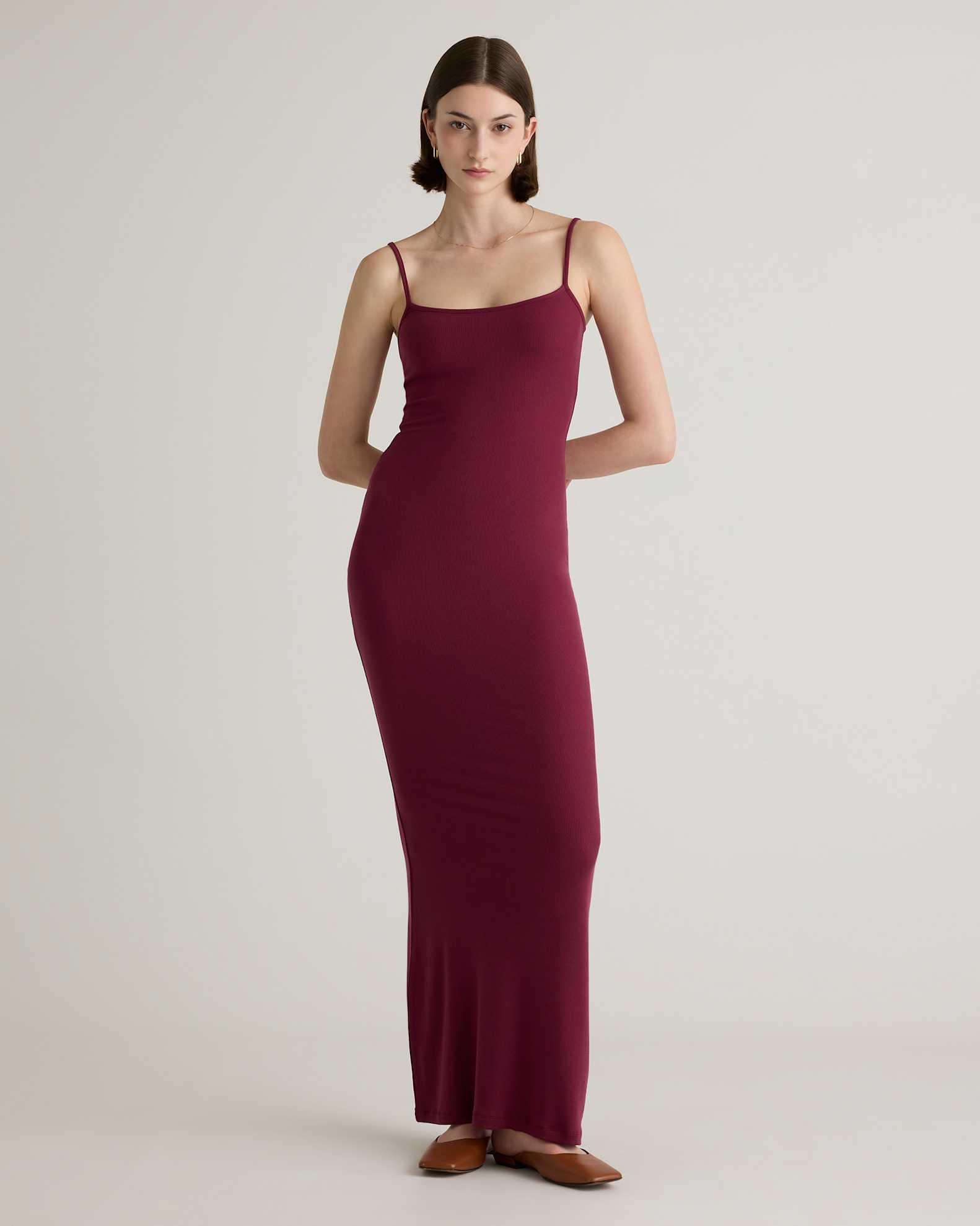 Tencel Rib Knit Maxi Slip Dress in Wine1