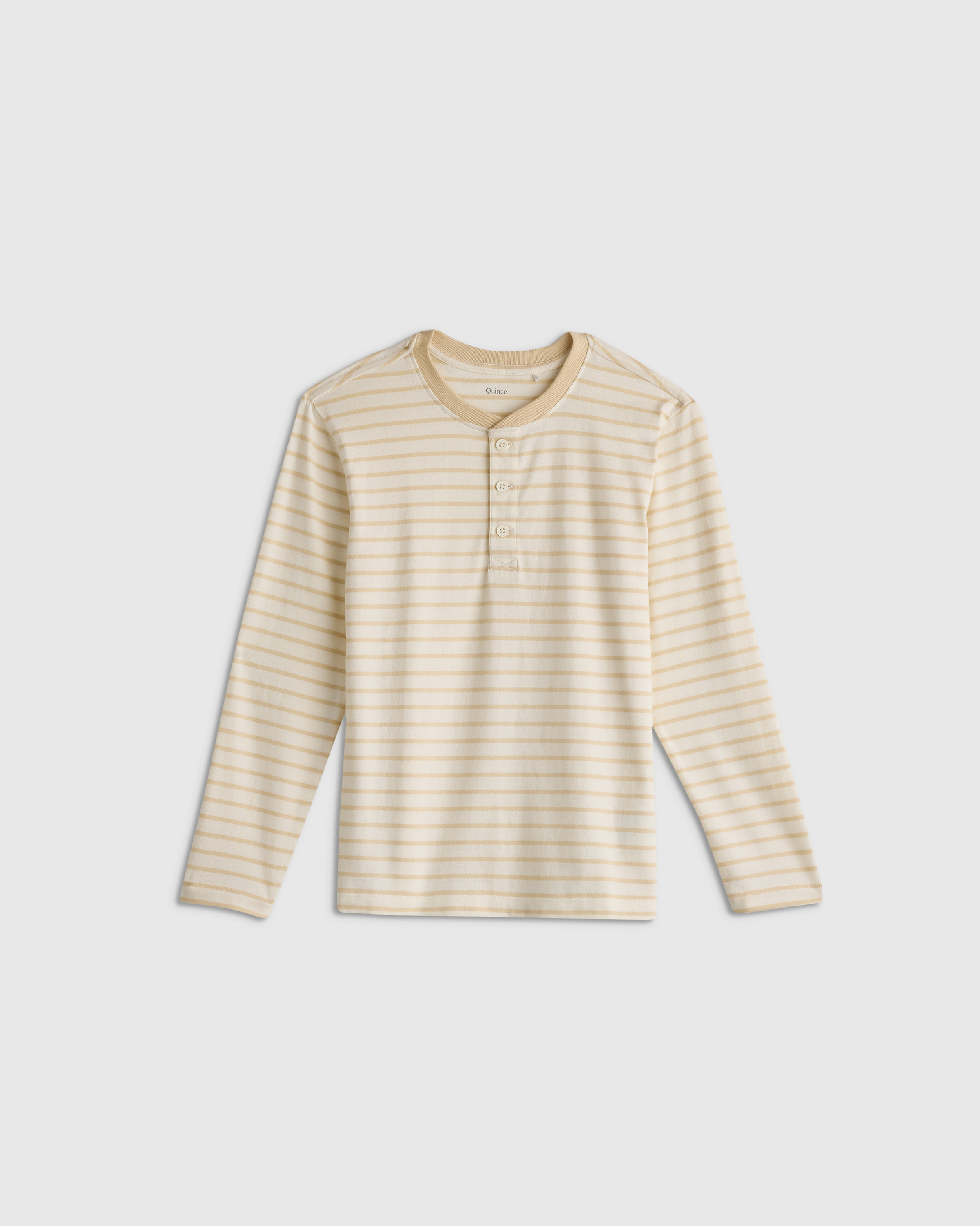 Oatmeal Stripe 100% Organic Cotton Long Sleeve Henley Tee