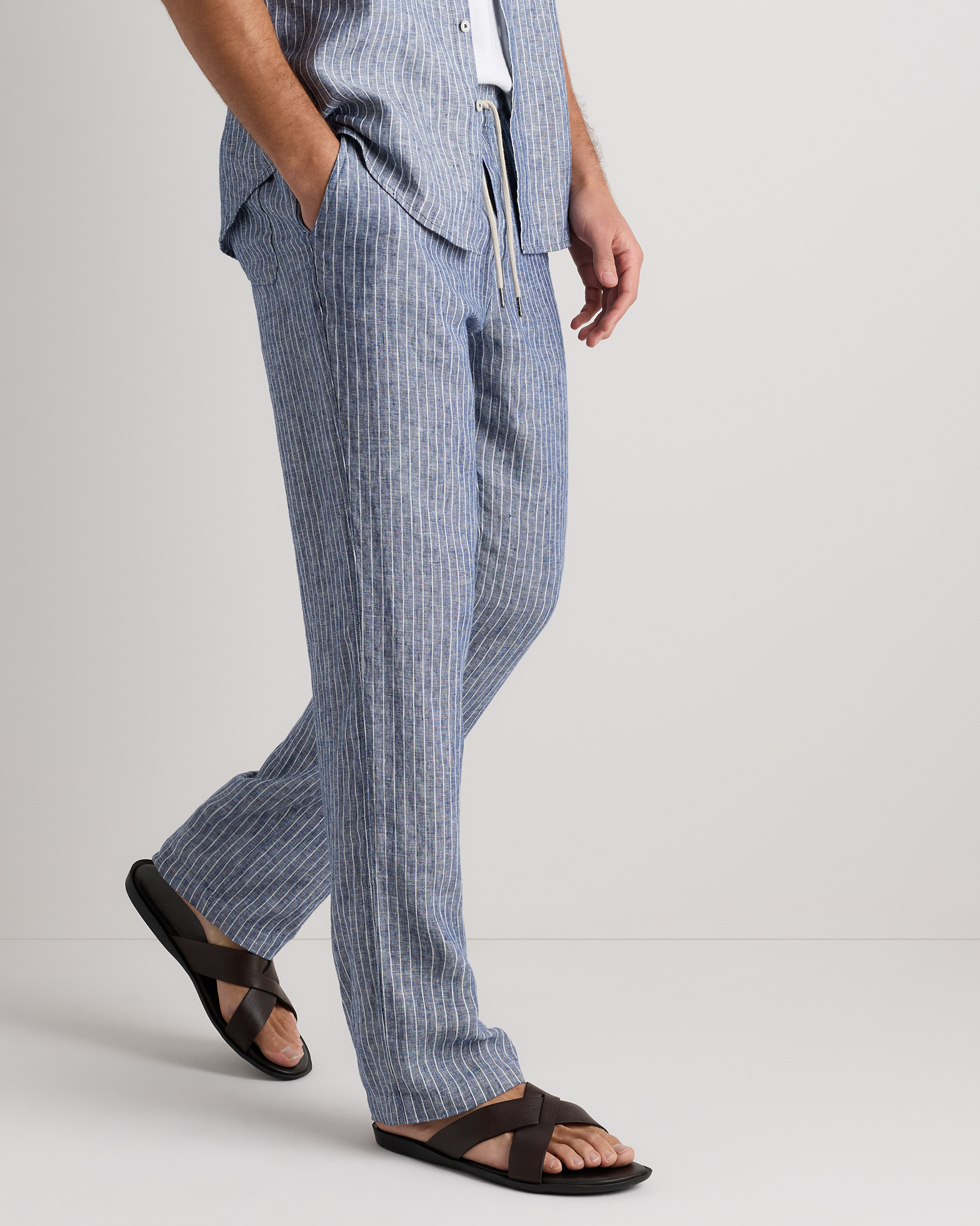 Men's 100% European Linen Drawstring Beach Pants - 34