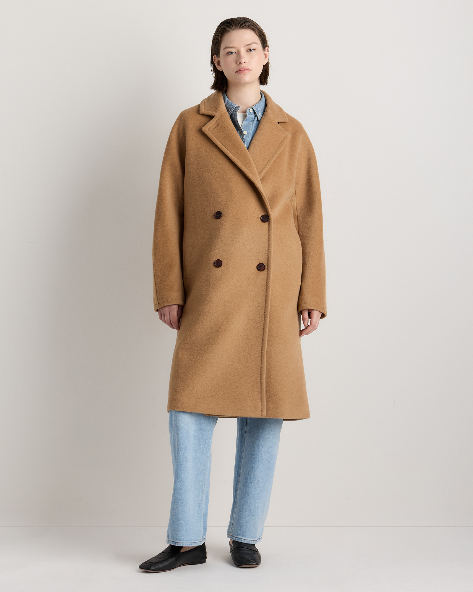 Caramel Wool Cashmere Double-Breasted Slouch Coat