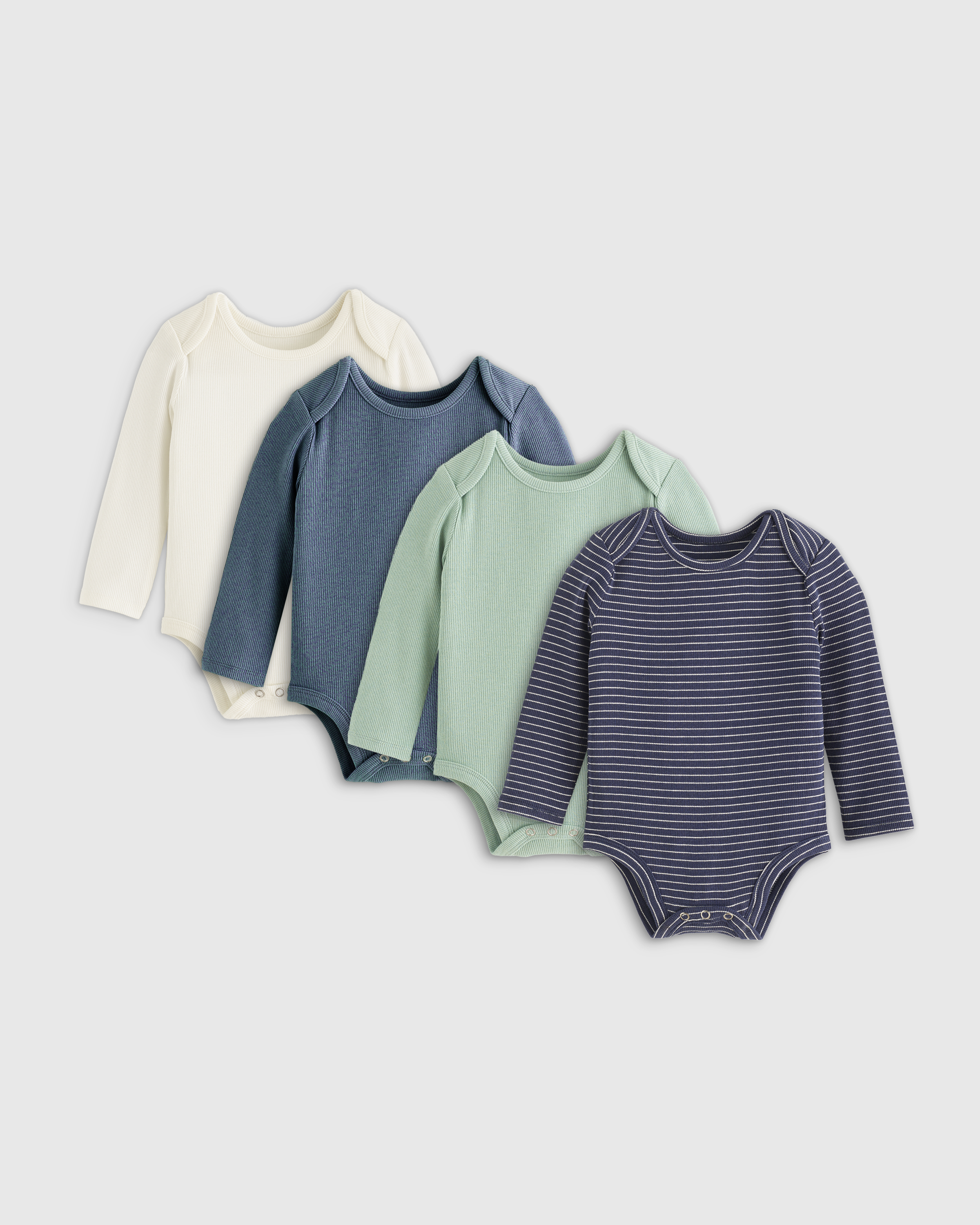 Navy Stripe/Blue/Green/Egret The Softest Rib Long Sleeve Bodysuit 4-Pack