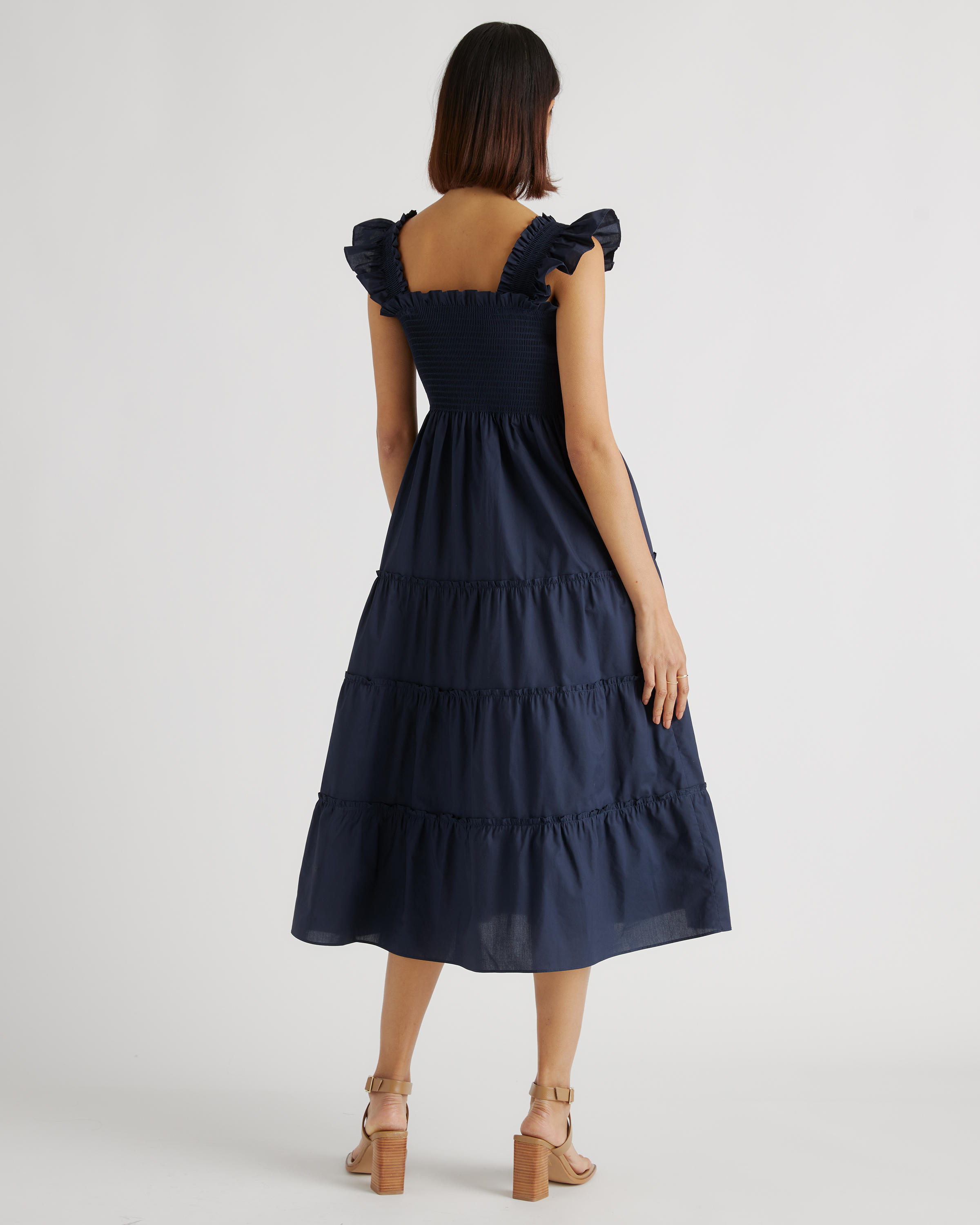 quince linen smocked dress 100% European Linen Smocked Midi Dress in French Blue