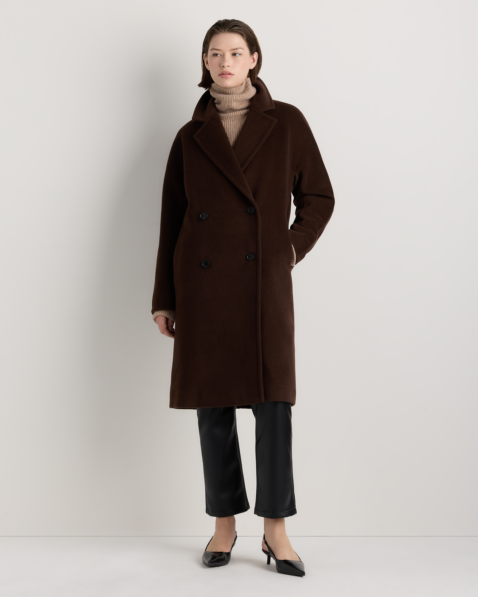 Dark Chocolate Wool Cashmere Double-Breasted Slouch Coat