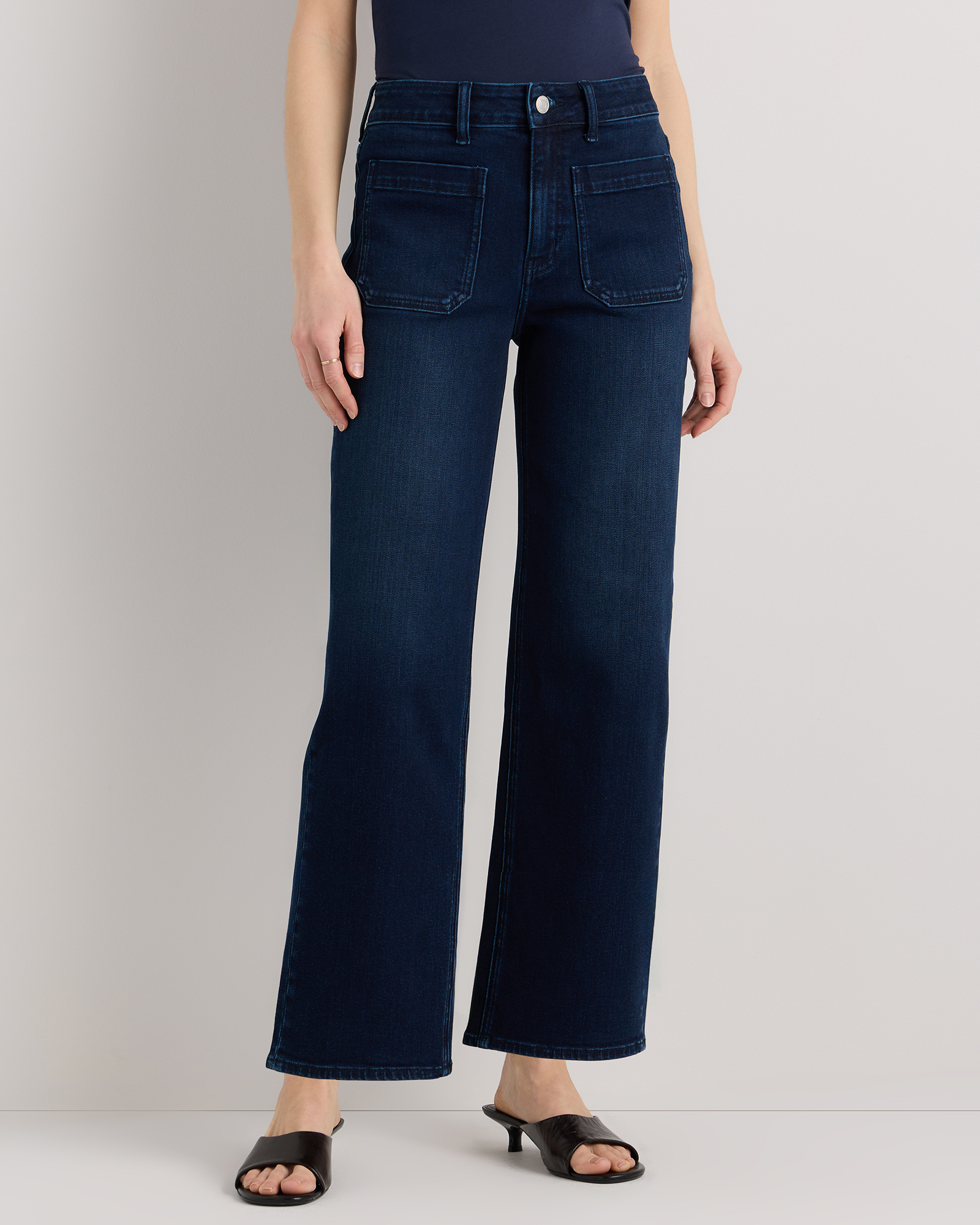 Deep Sea Blue Bella Stretch Patch Pocket Wide Leg Jeans
