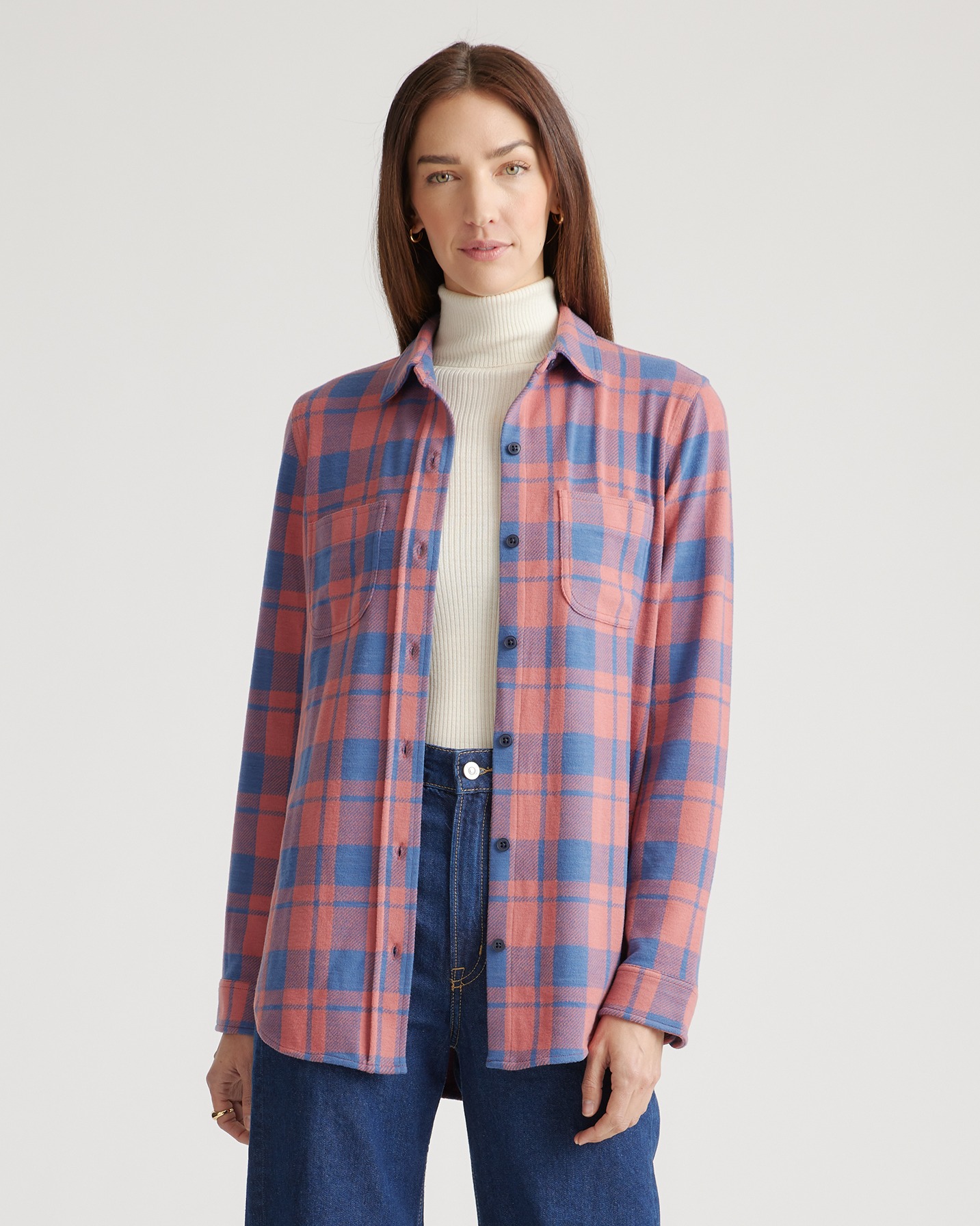 stretch plaid shirt womens