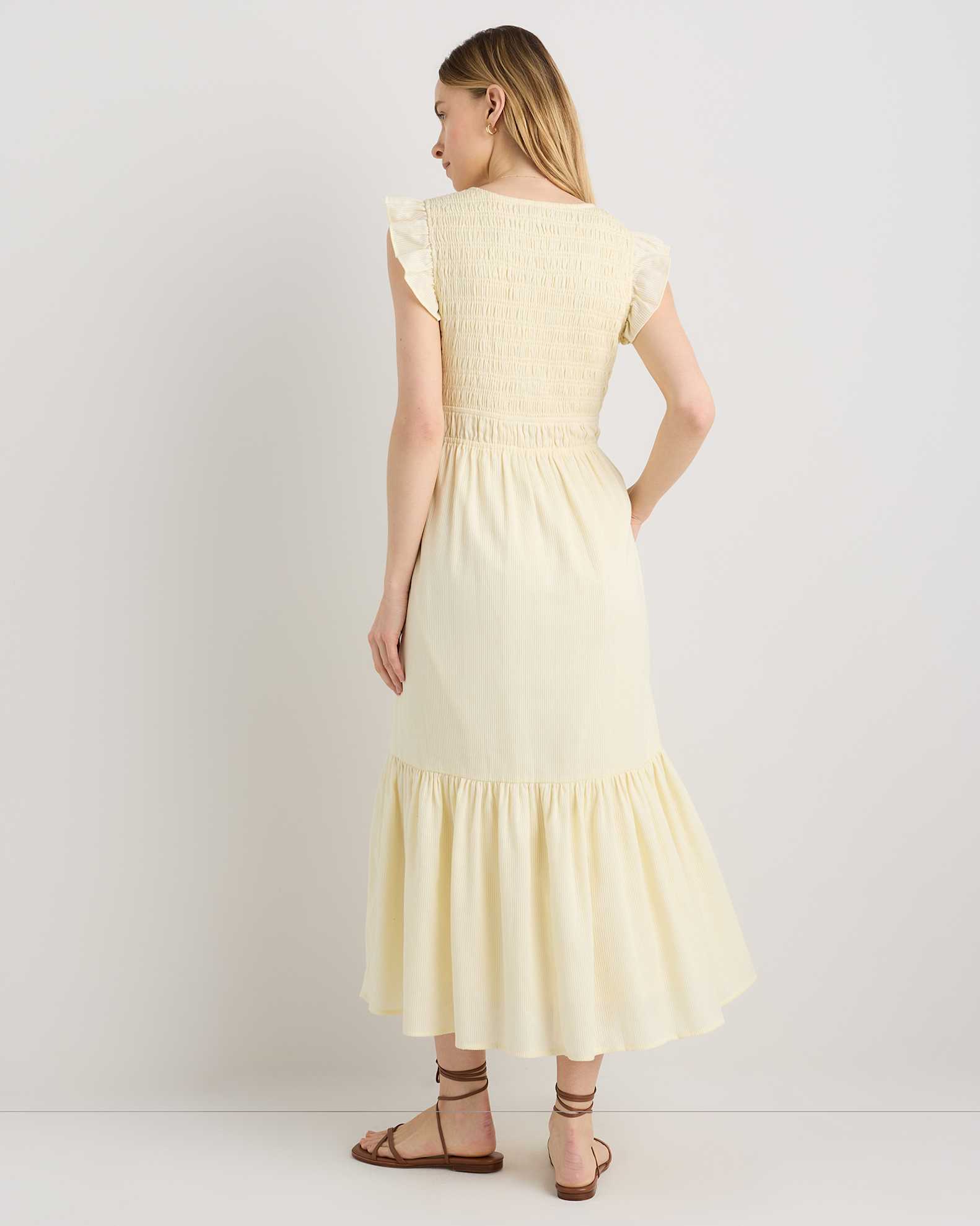 pale yellow drop waist dress Light Yellow Cotton Drop-Waist Camisole Maxi Tier Dress 44" / Petite (5'1" and below)