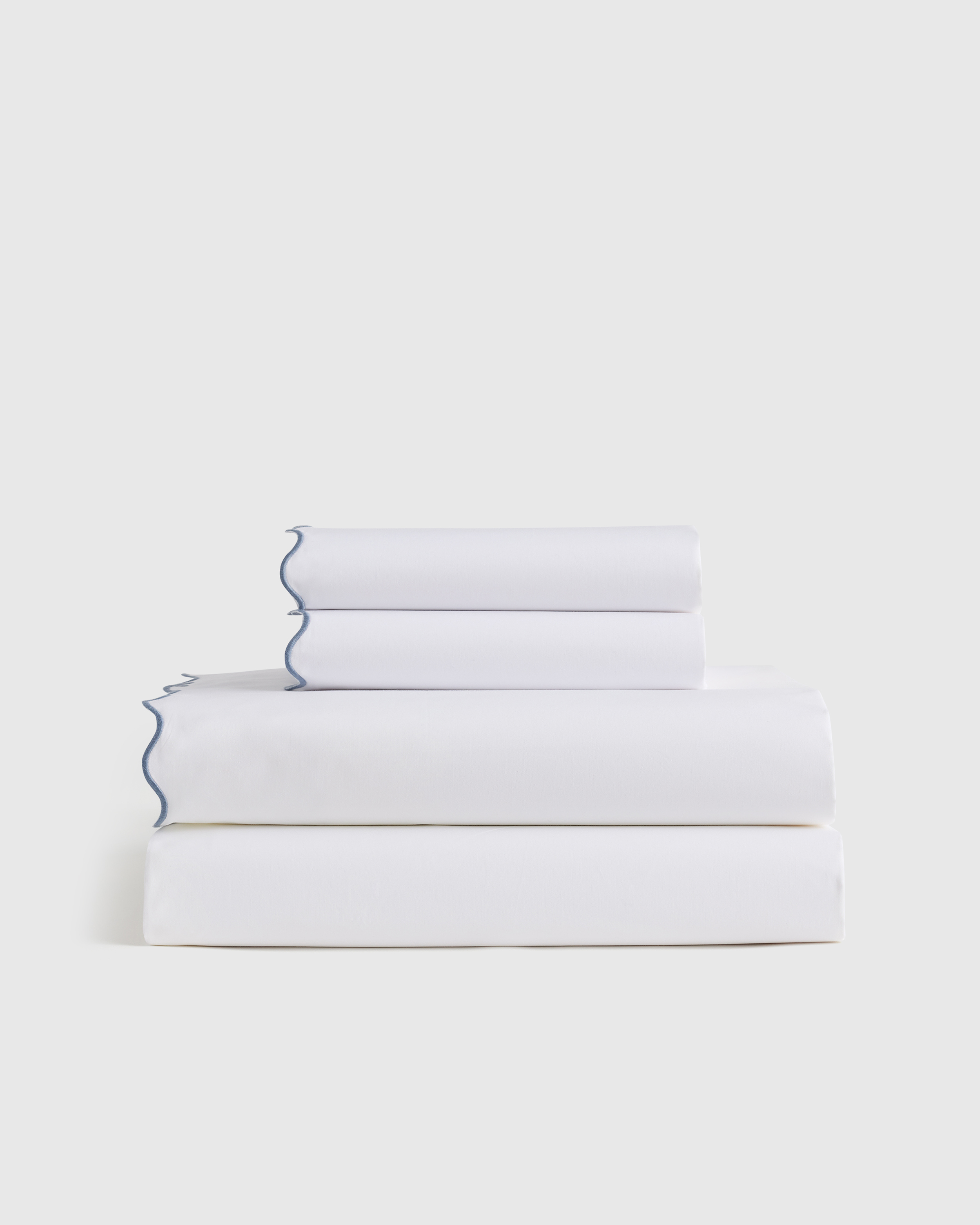 White/Mineral Classic Organic Percale Scallop Sheet Set