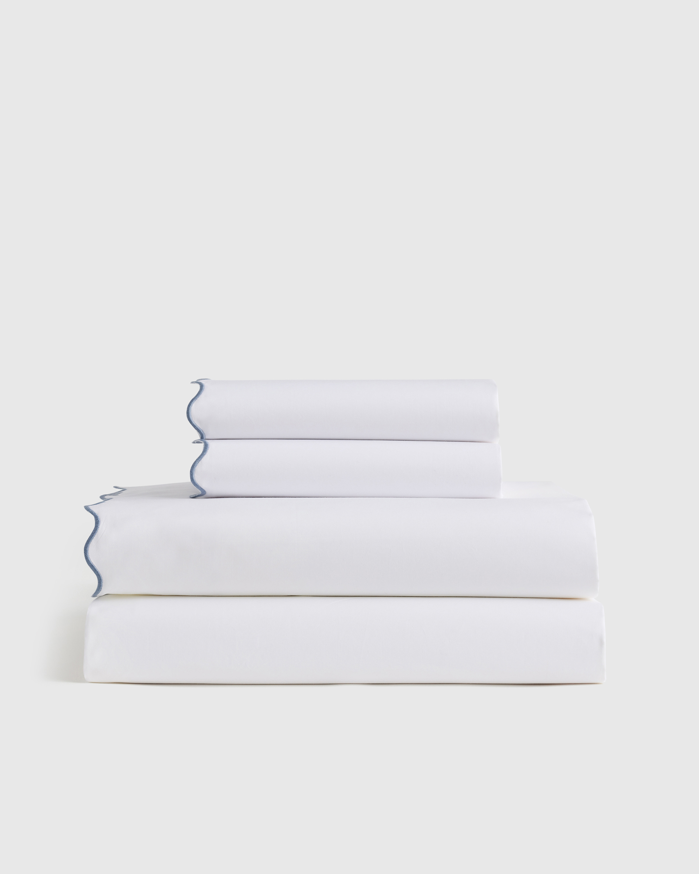 White/Mineral Organic Crisp Percale Scallop Sheet Set