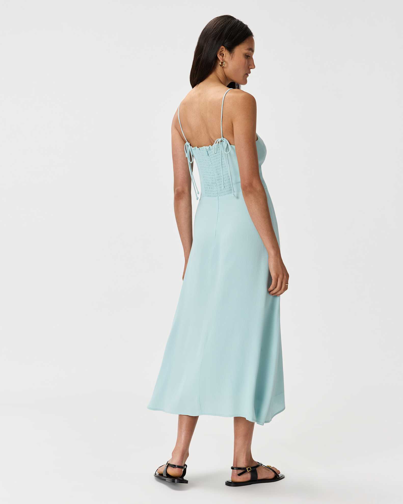 Women's Lightweight Crepe Sweetheart Midi Dress in Aqua Pearl, Size XL, Viscose by Quince Women's Lightweight Crepe Sweetheart Midi Dress in Aqua Pearl, Size XL, Viscose by Quince