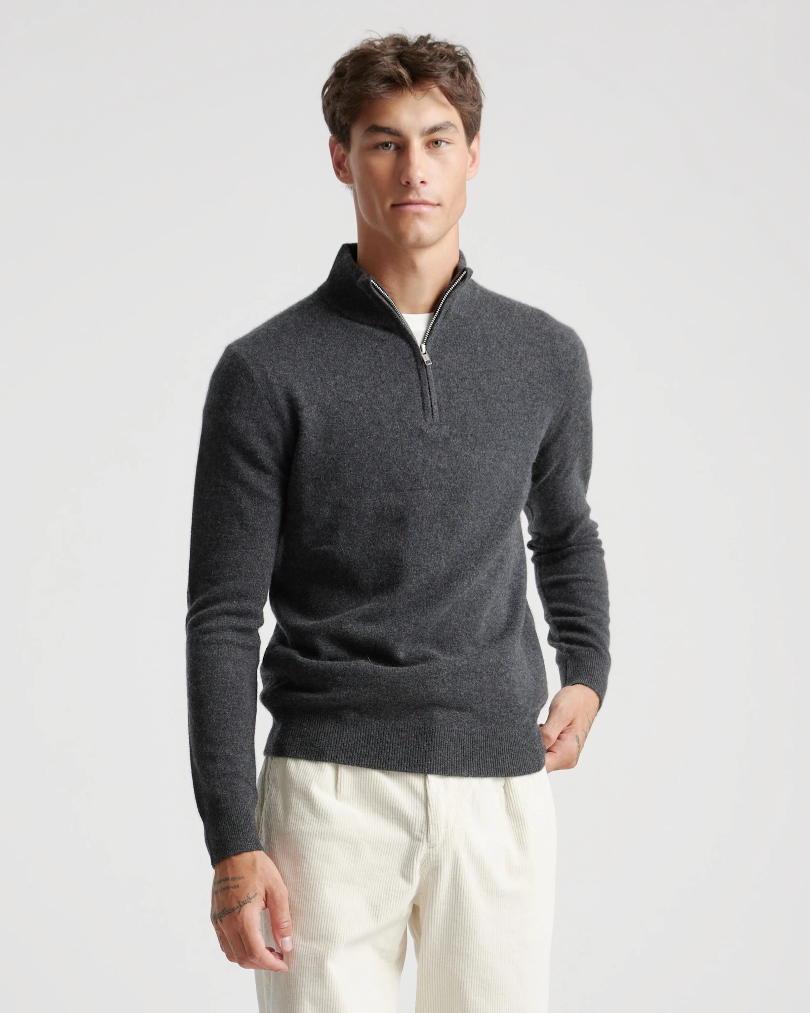 Lightweight Mongolian Cashmere Quarter Zip Sweater