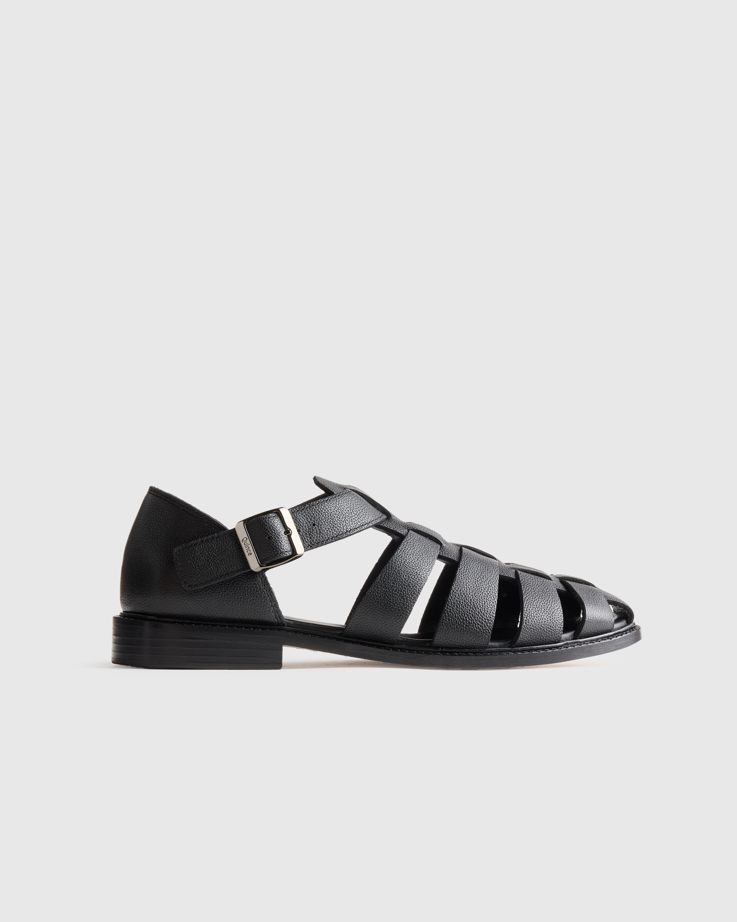 Black Calfskin Leather Fisherman Sandal