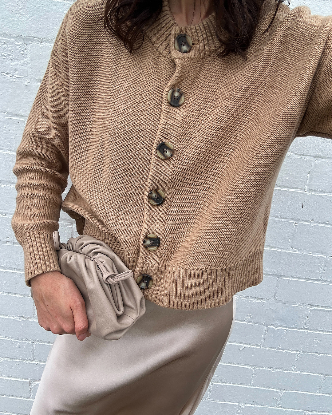 Camel 100% Organic Cotton Cropped Cardigan
