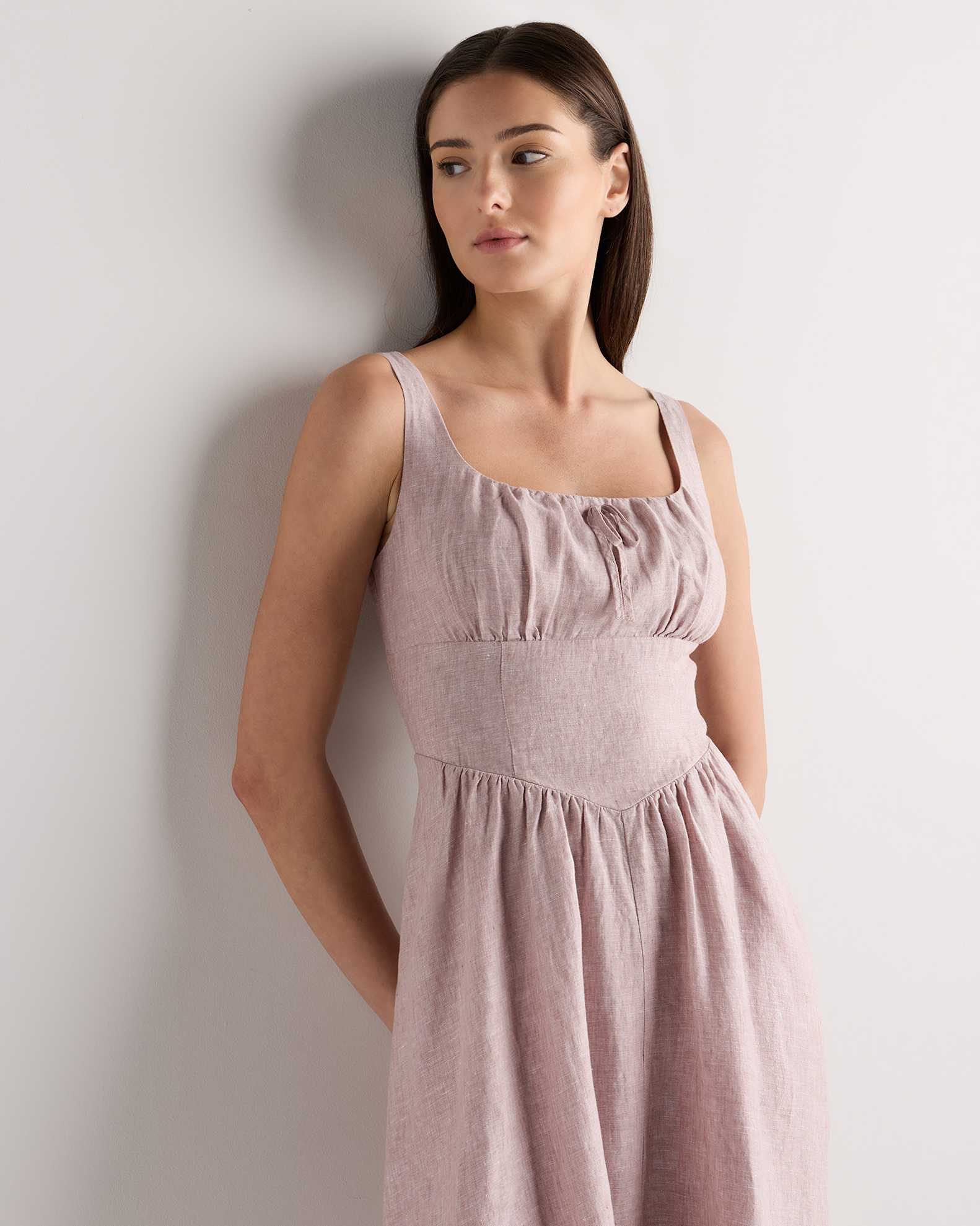 linen corset midi dress Red Zara Linen Corset Midi Dress by Zara