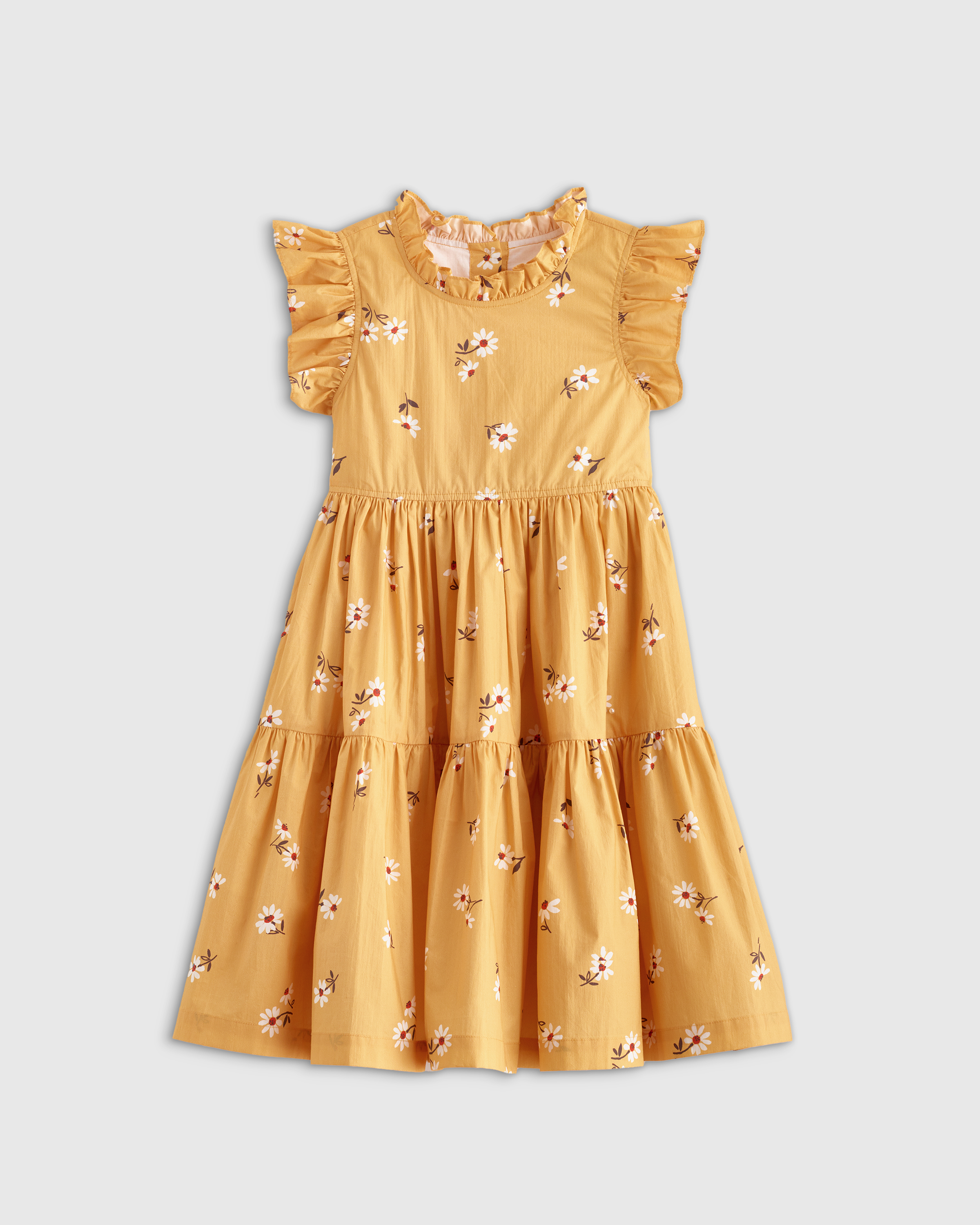 Golden Daisy 100% Cotton Poplin Ruffle Sleeve Dress