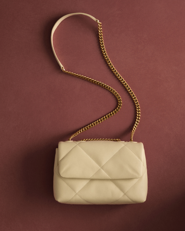 Cream Italian Leather Diamond Quilted Wallet Crossbody 