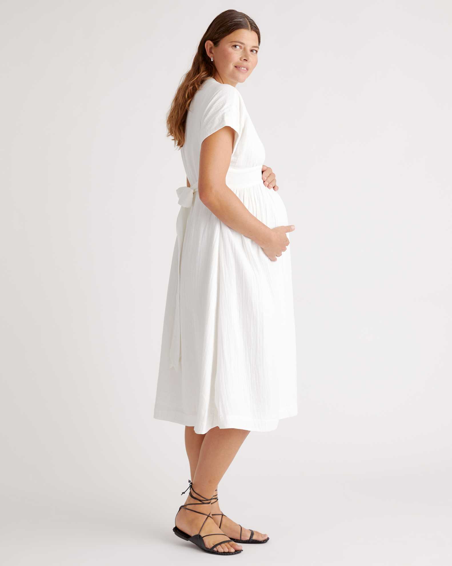 Women's Gauze Maternity Midi Dress in White, Size Small, Organic Cotton by Quince Women's Gauze Maternity Midi Dress in White, Size Small, Organic Cotton by Quince