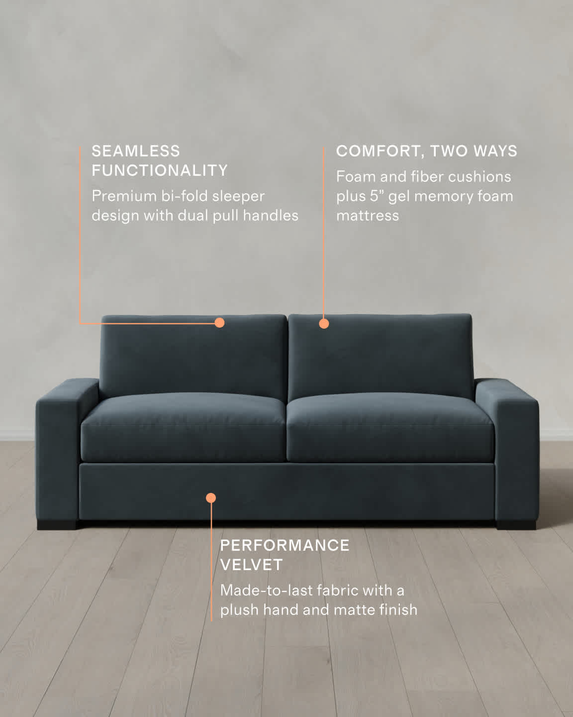 Stillman Sleeper Sofa in Performance Velvet in Spruce, Size Queen by Quince