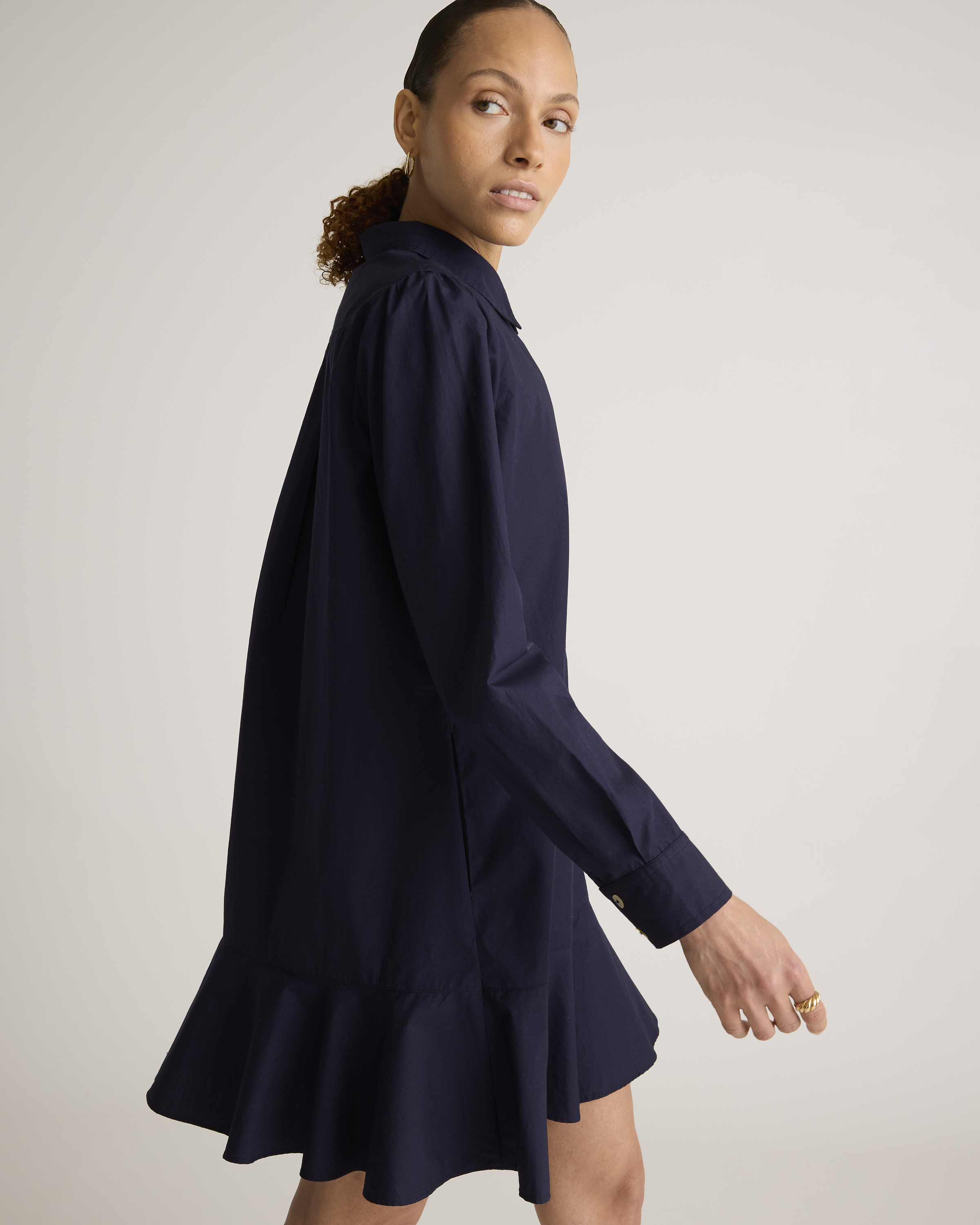 Quince Women's Poplin Drop Waist Shirt Dress, Navy, Size XS, 100% Organic Cotton - Flattering, Breathable & Versatile for Any Occasion