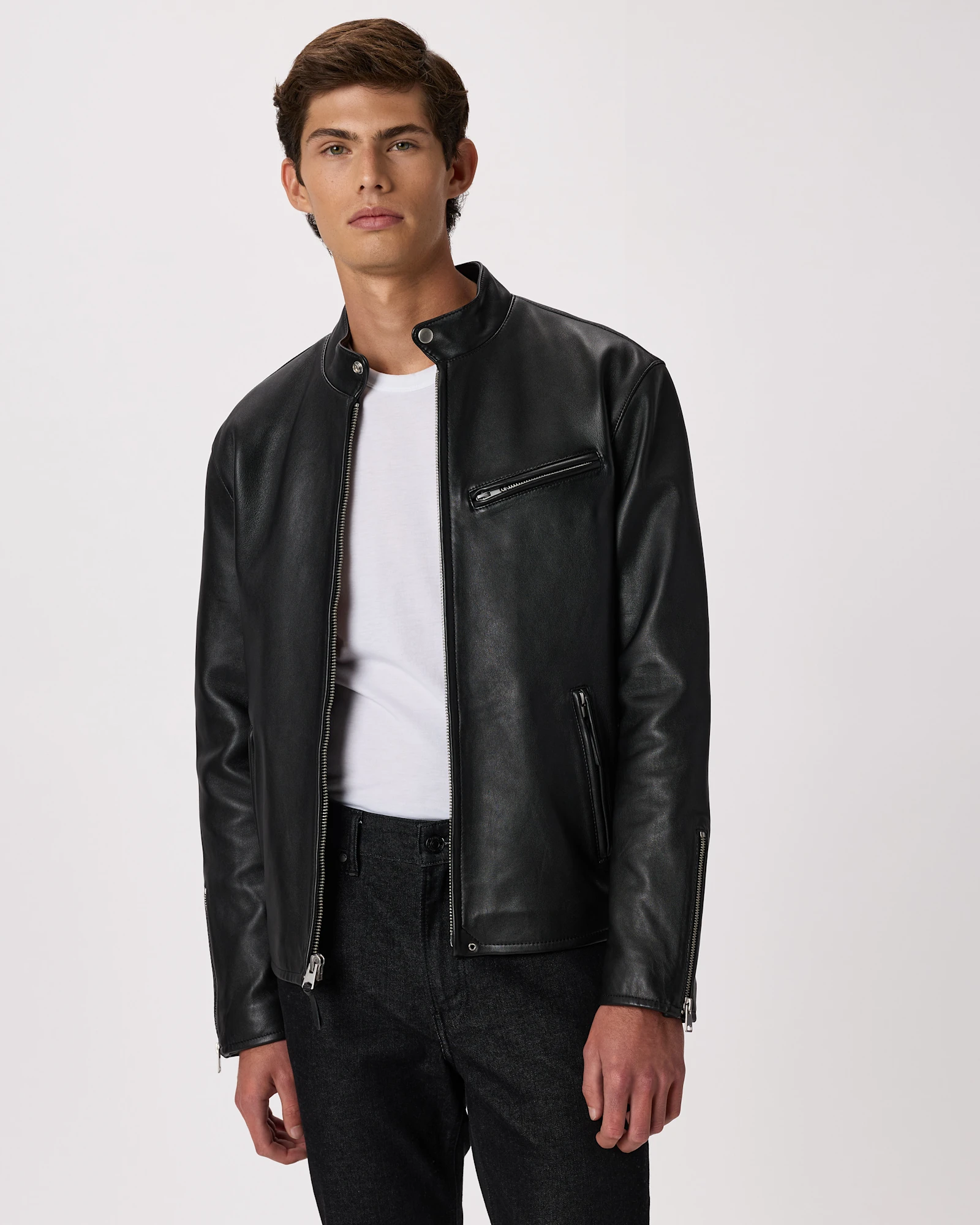 Men's 100% Leather Café Racer Jacket