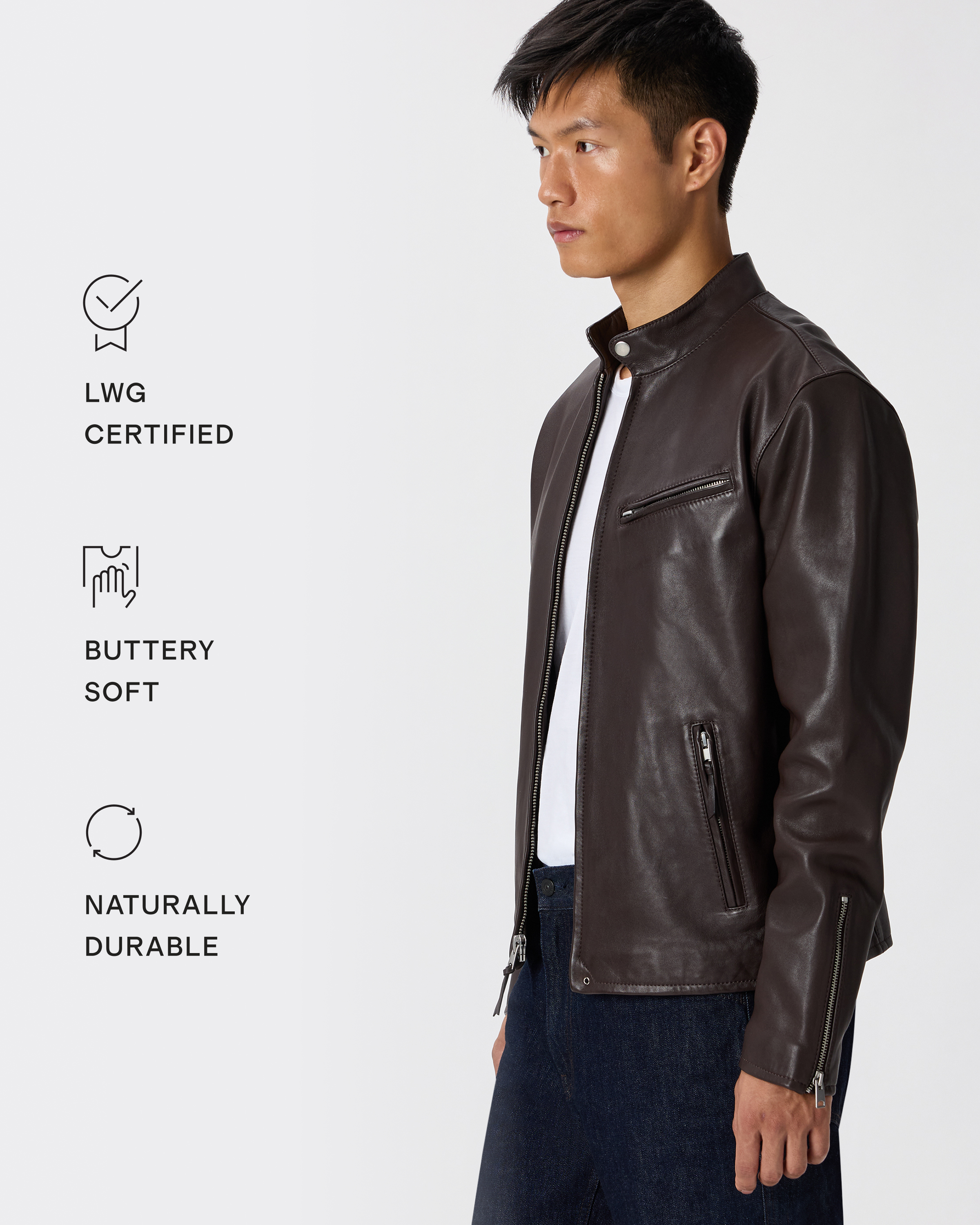 Veste En Cuir Premium Motard Homme - Taille L - Marron - Fabriqué En Italie - Neuf Avec Étiquettes