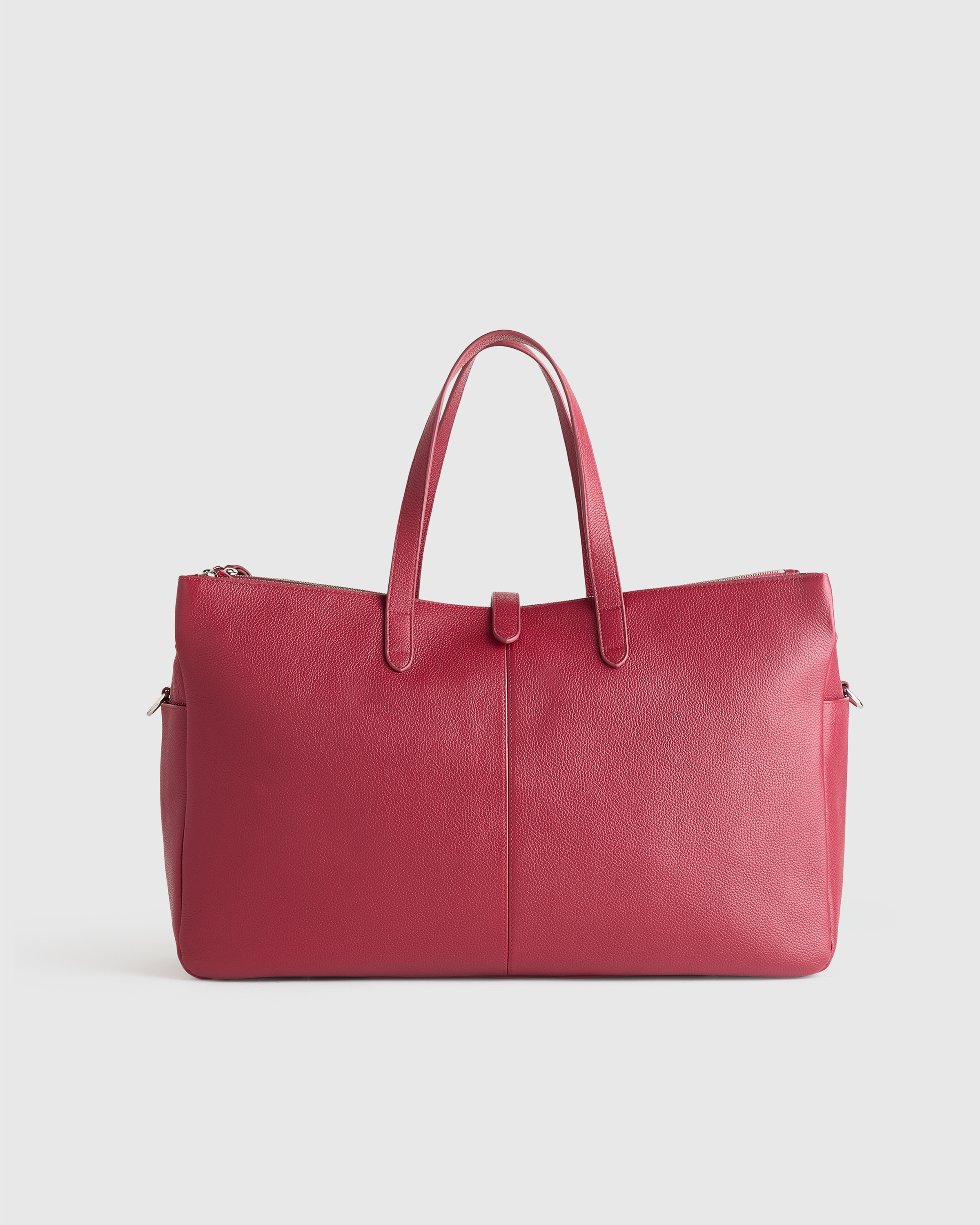 Garnet Red Italian Leather Triple Compartment Weekender