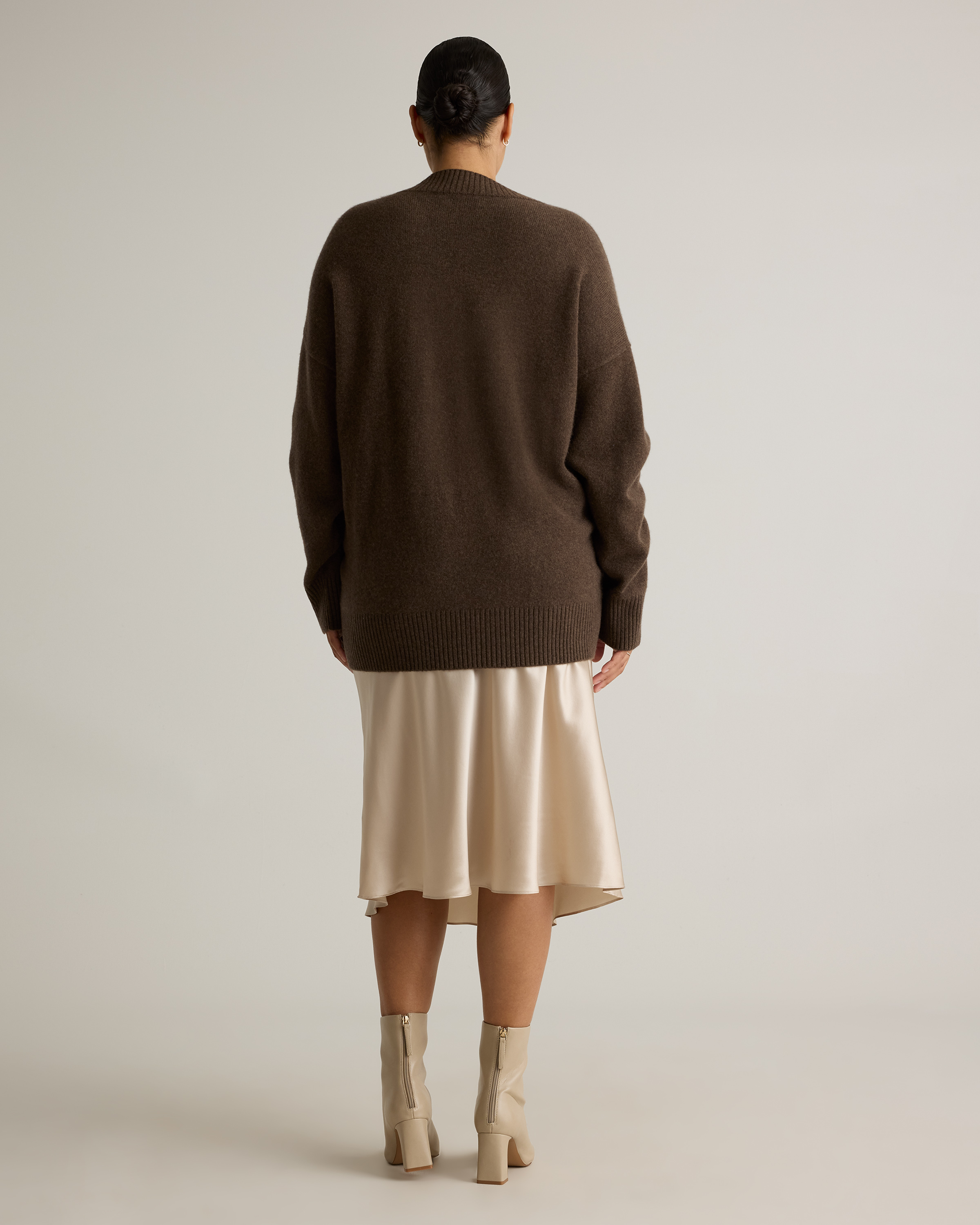 Mongolian Cashmere Oversized V-Neck Sweater in Brown