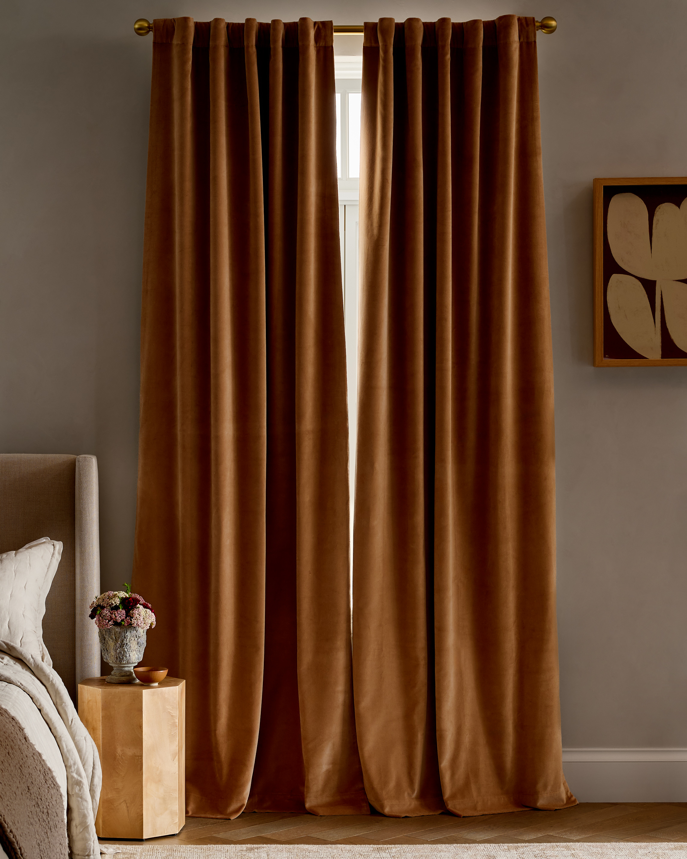 Cotton Velvet Room Darkening Curtain, 48x108, Camel