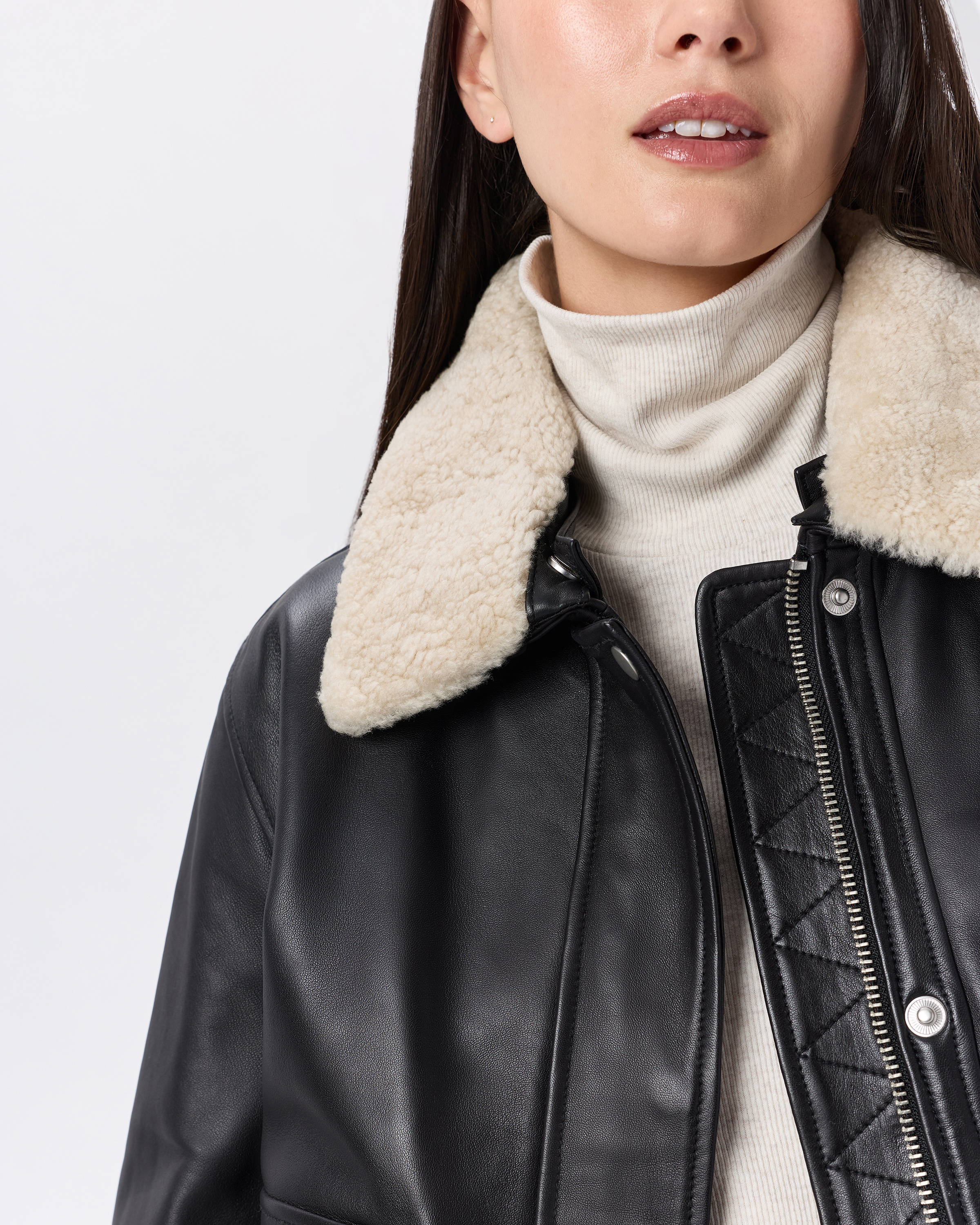 Quince | Women's Shearling Trim Aviator Jacket
