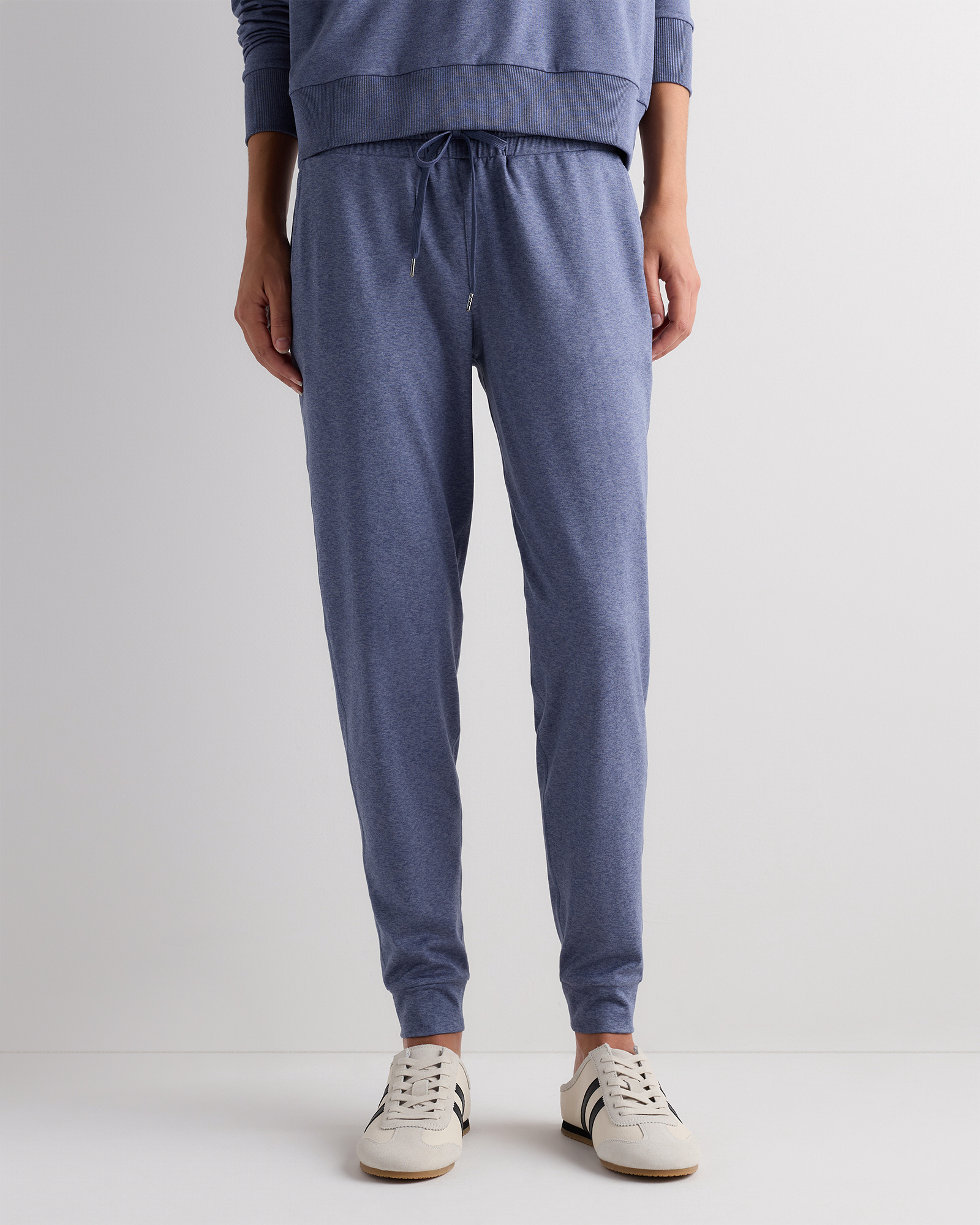 Heather Storm Blue Flowknit Mid-Rise Joggers