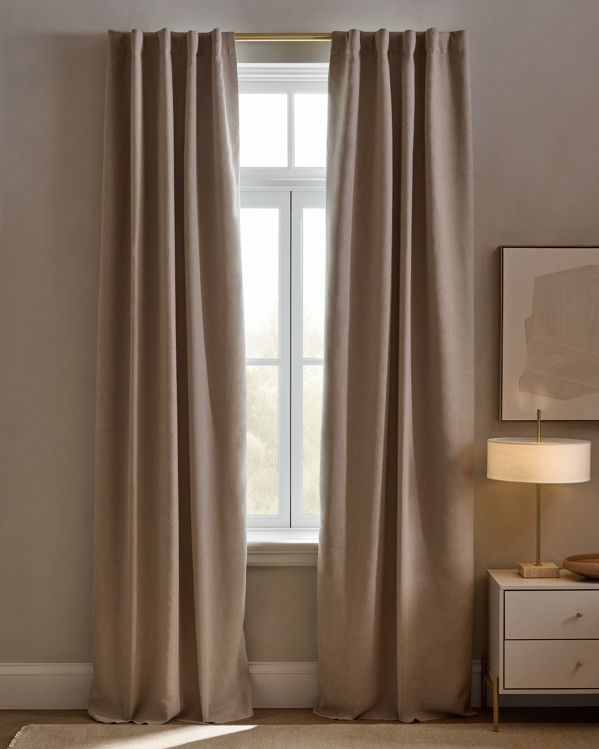 European Linen Room Darkening Curtain - Single Panel, 48x108, Dark Flax