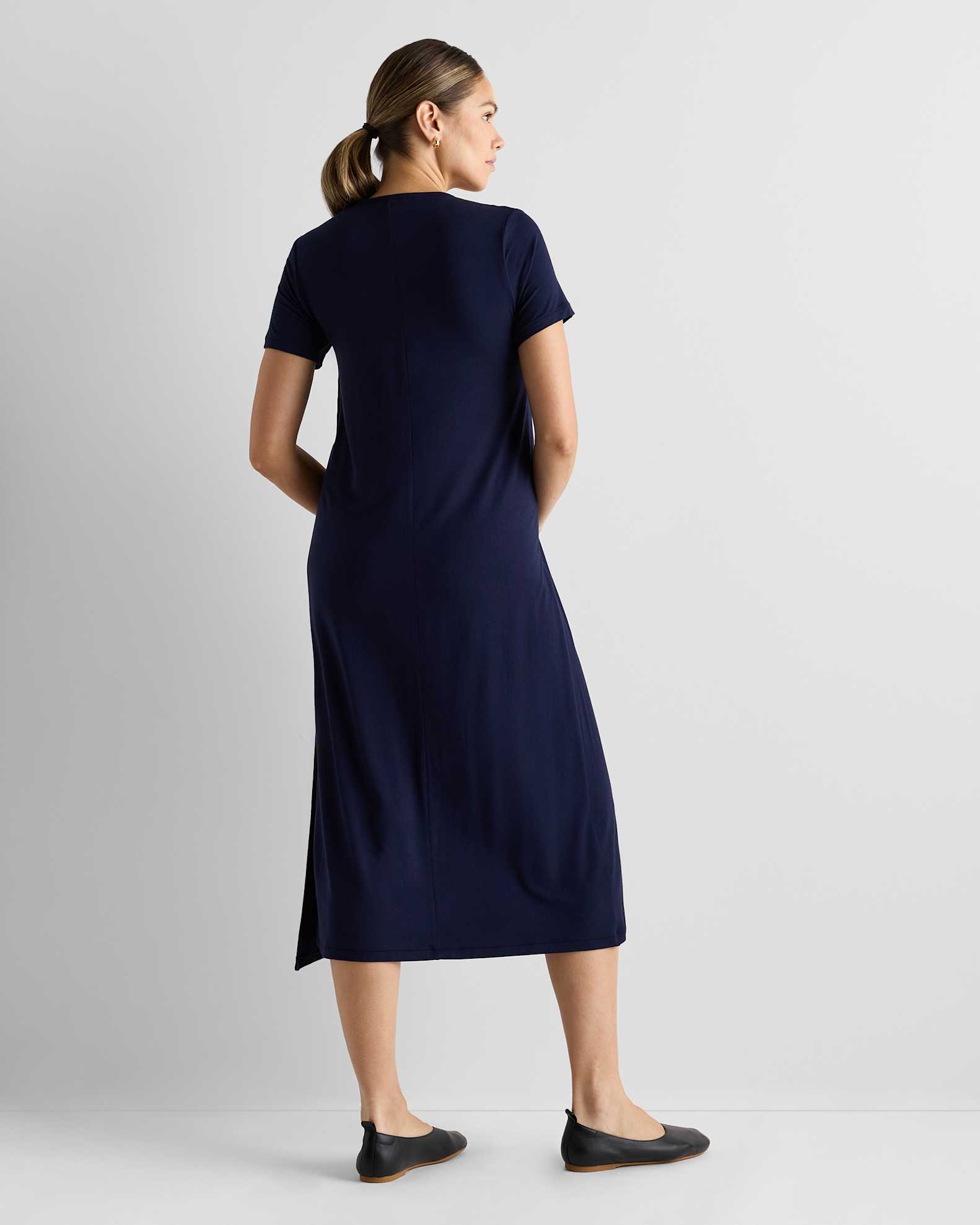 Women's Bamboo Jersey Maternity & Nursing T-Shirt Dress in Deep Navy, Size Small by Quince Women's Bamboo Jersey Maternity & Nursing T-Shirt Dress in Deep Navy, Size Small by Quince