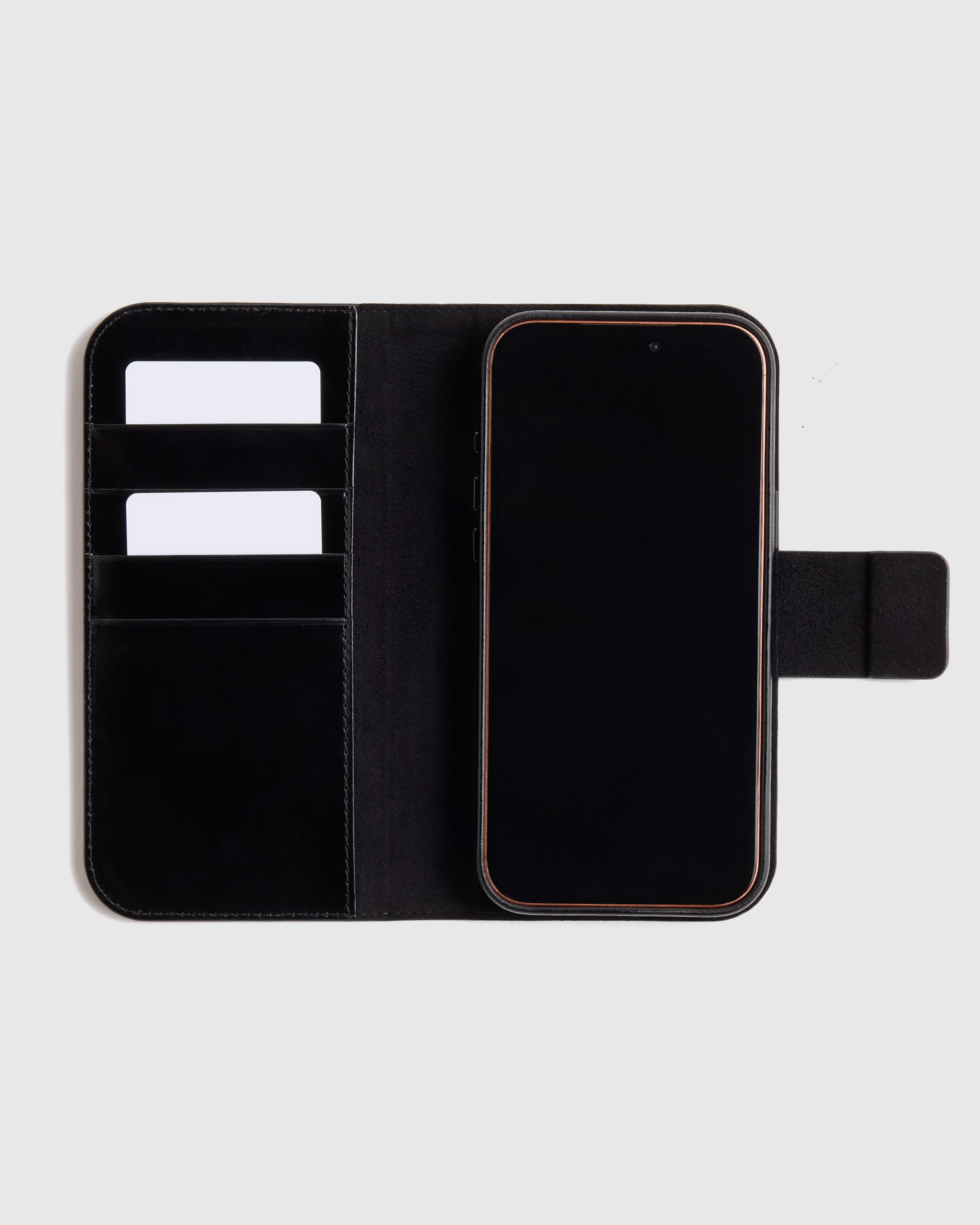 Black Étui-portefeuille 2 en 1 en cuir italien pour téléphone