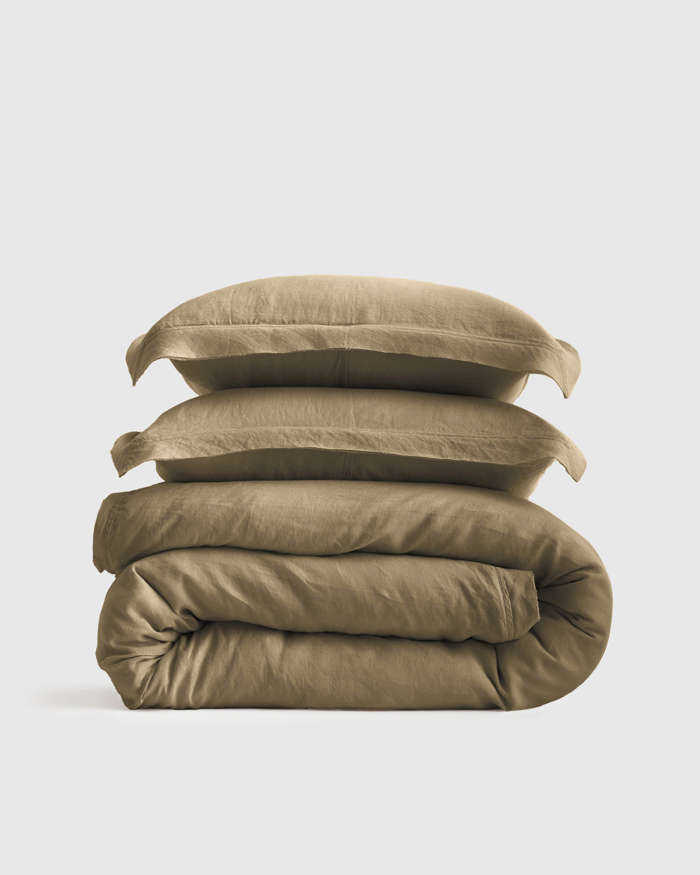 European Linen Double Flange Duvet Cover Set in Aloe