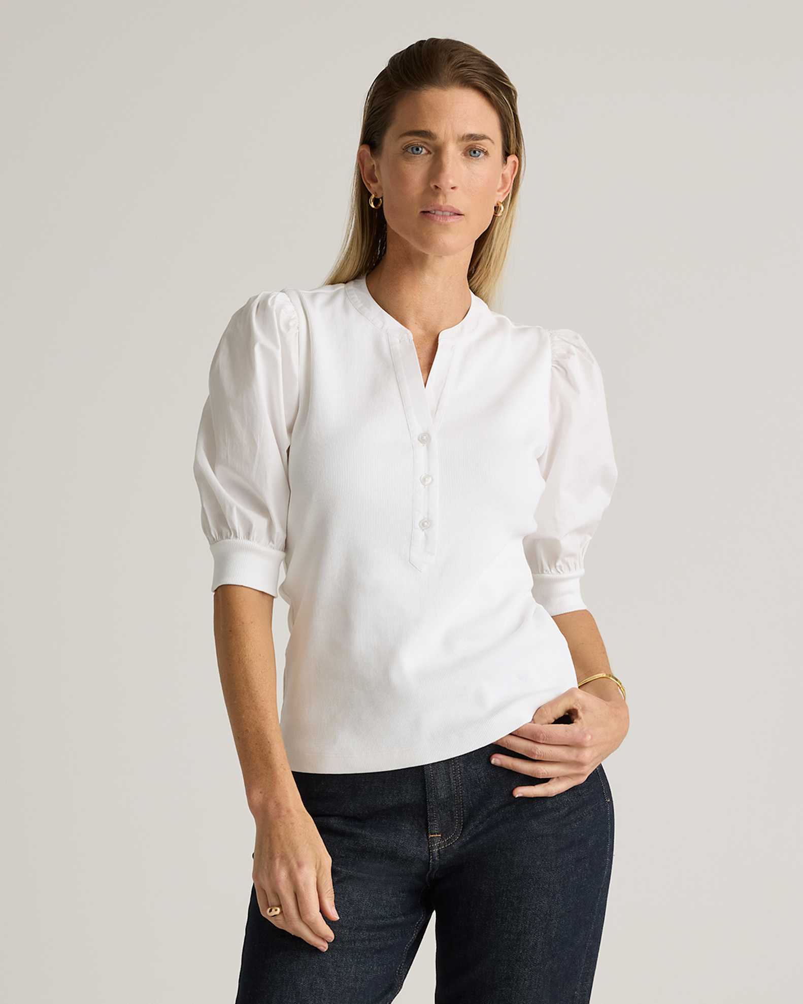 dress shirt with puff sleeves White Office Lady Puff Sleeve Shirt Lolita Button Front Collar Casual Thin Top