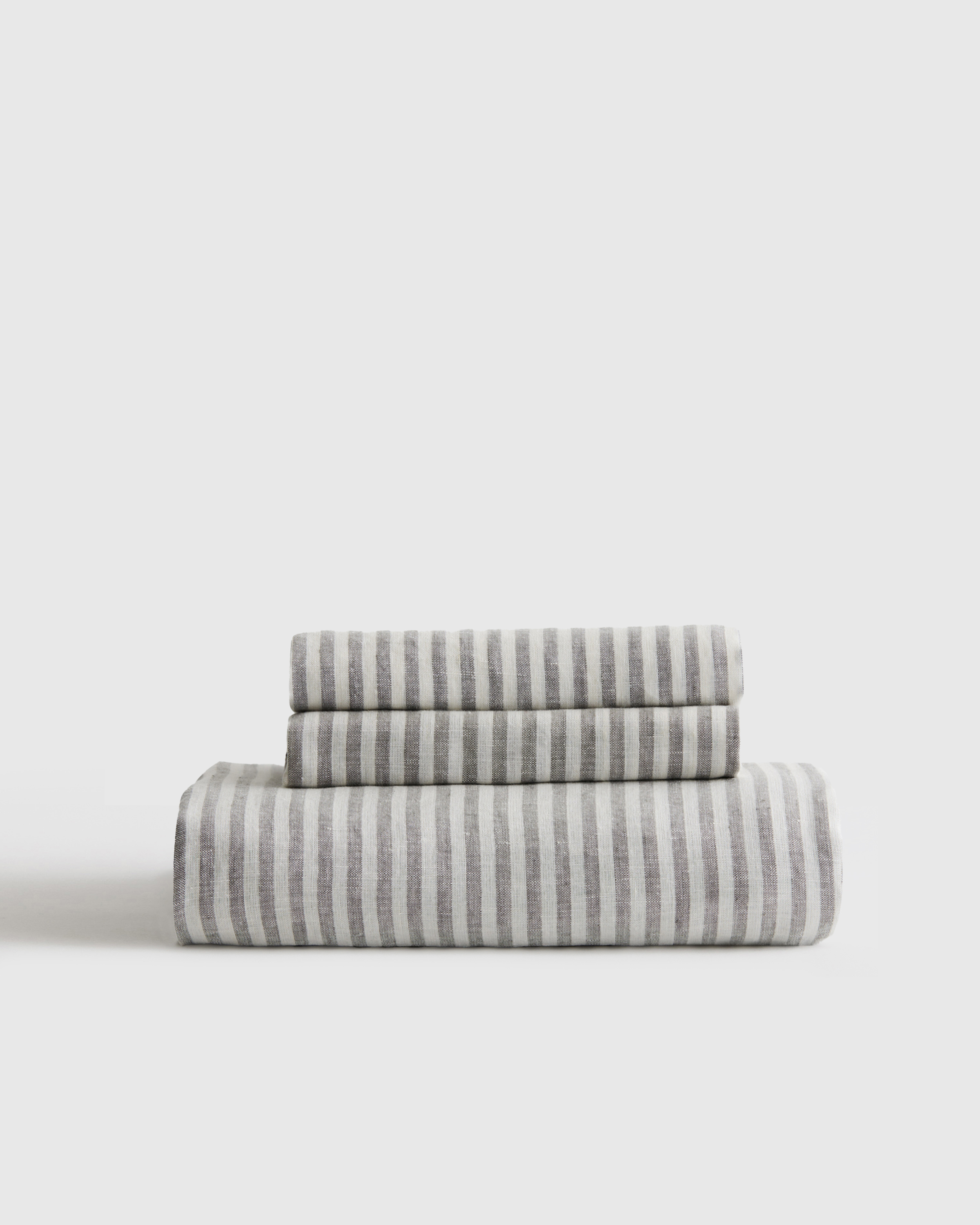 Grey/White Stripe European Linen Stripe Fitted Sheet Set