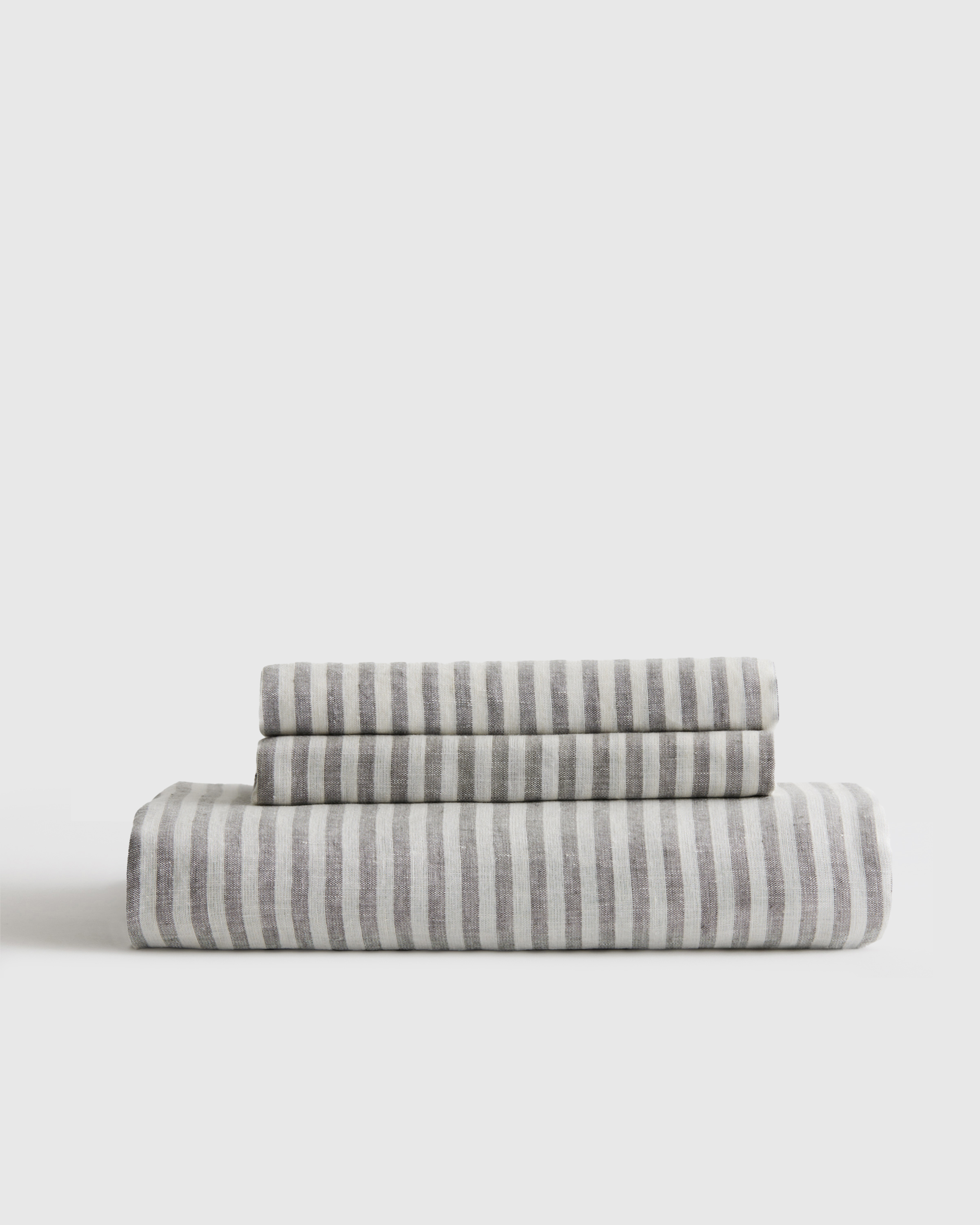 Grey/White Stripe European Linen Stripe Fitted Sheet Set