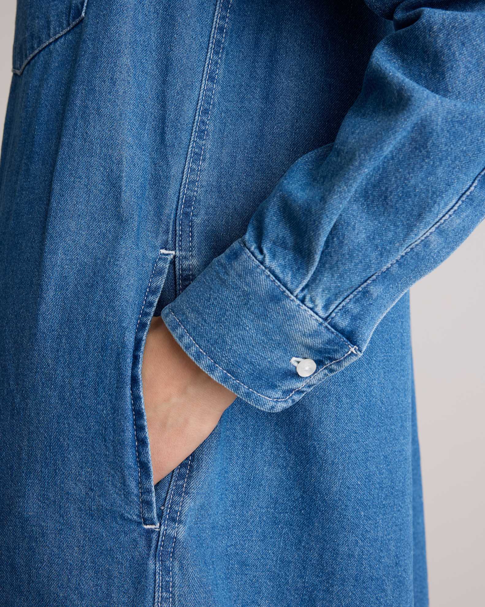 Distressed Denim Maxi Shirt Dress Distressed Denim Maxi Shirt Dress